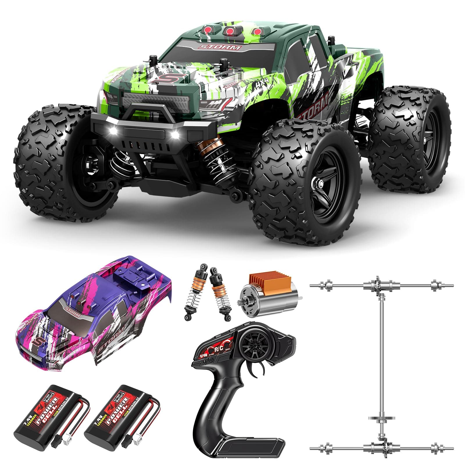 Rc Cars 1:18 All Terrain RC Car for Adults & Boys (18305), 4WD Off-Road RC Truck High Speed Fast 40+ KPH, 4X4 Waterproof Remote Control Car with 2 Rechargeable Batteries