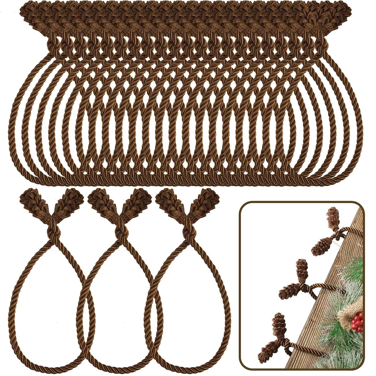 Shappy Christmas Garland Banister Ties Christmas Decorative Reusable and Flexible Twist Ties for Garland, Banister Home Decoration(Brown,24 Pieces)