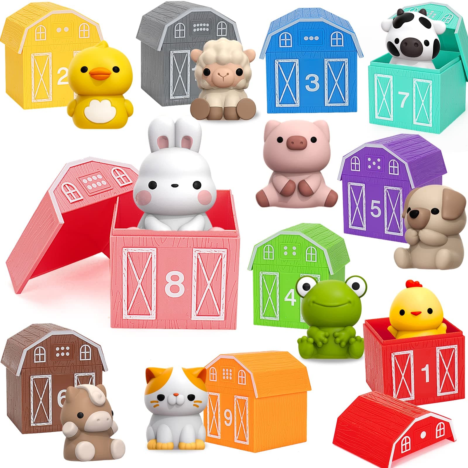 Learning Toys for 1,2,3 Years Old Toddlers 20pcs Farm Animal Toys Montessori Counting Matching & Sorting Fine Motor Game Christmas Birthday Easter Gift Baby Boys Girls 12-18 Months