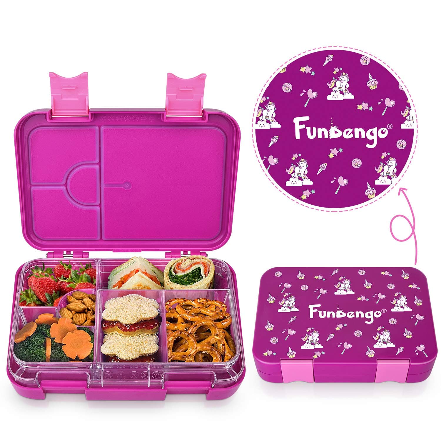 Kids Bento Box Lunch Box-Durable, Leak-Proof, 4 or 6 Perfectly Proportioned Kid-Sized Compartments BPA-Free and Food-Safe Materials Bento Box Containers (Purple Unicorn)