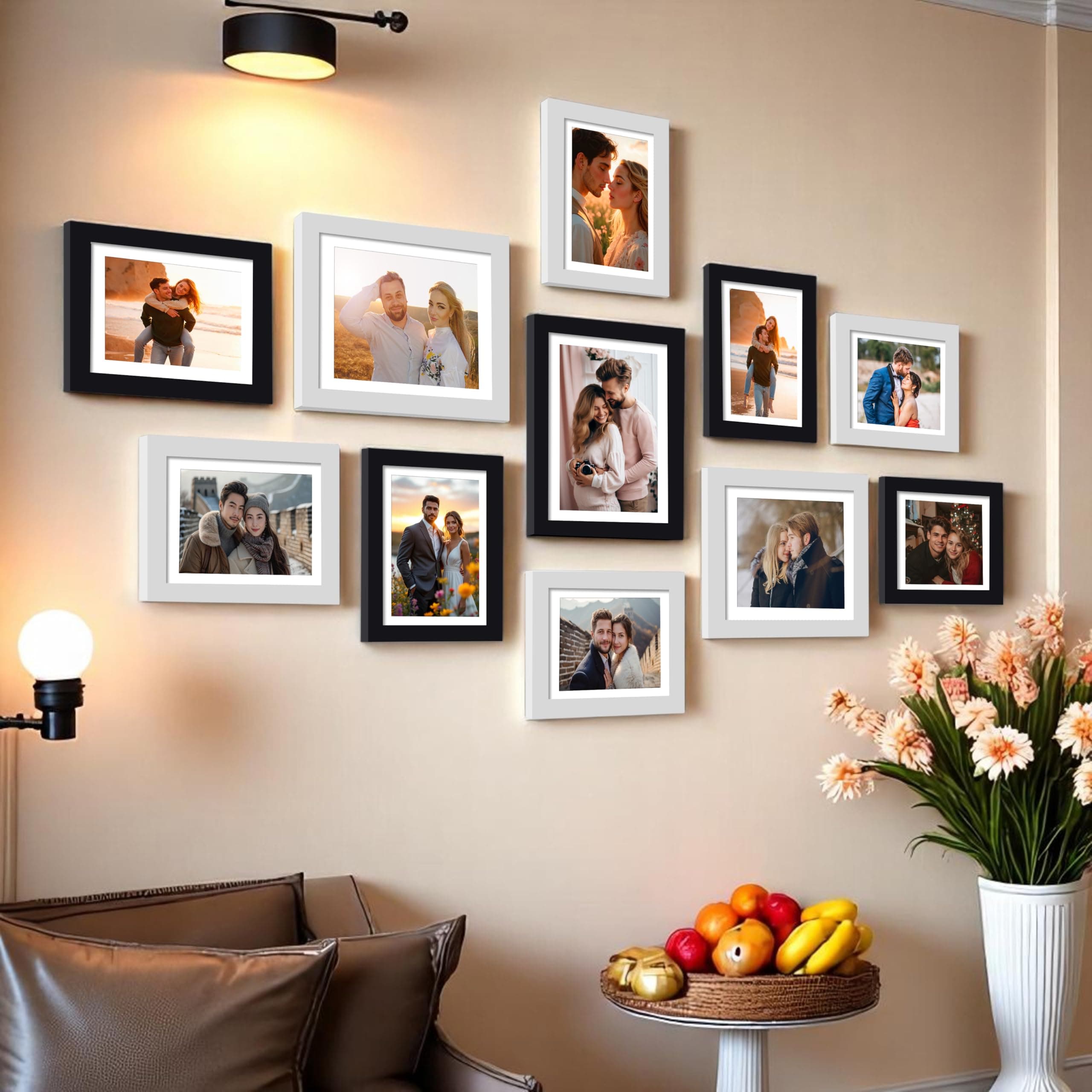 Painting Mantra Art Street Boulevard Picture Frame Set of 11 Wall Hanging Frames Black & White Color (Picture Size 8x10 Inches- 3 pcs & 6x8-8 pcs)