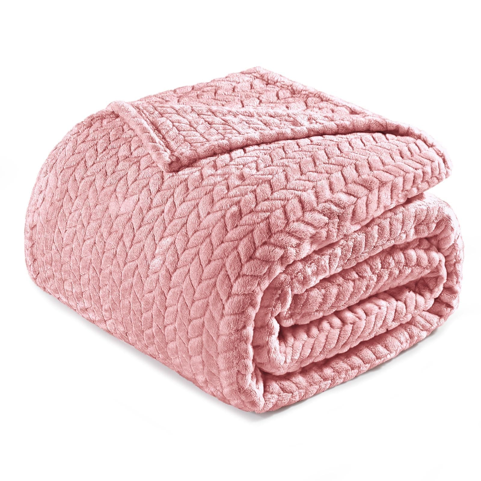Exclusivo Mezcla Fleece King Size Blanket for Bed, 90x104 Inches Soft Cozy Jacquard Flannel Blankets, Lightweight Fuzzy Plush Warm for Women, Pink
