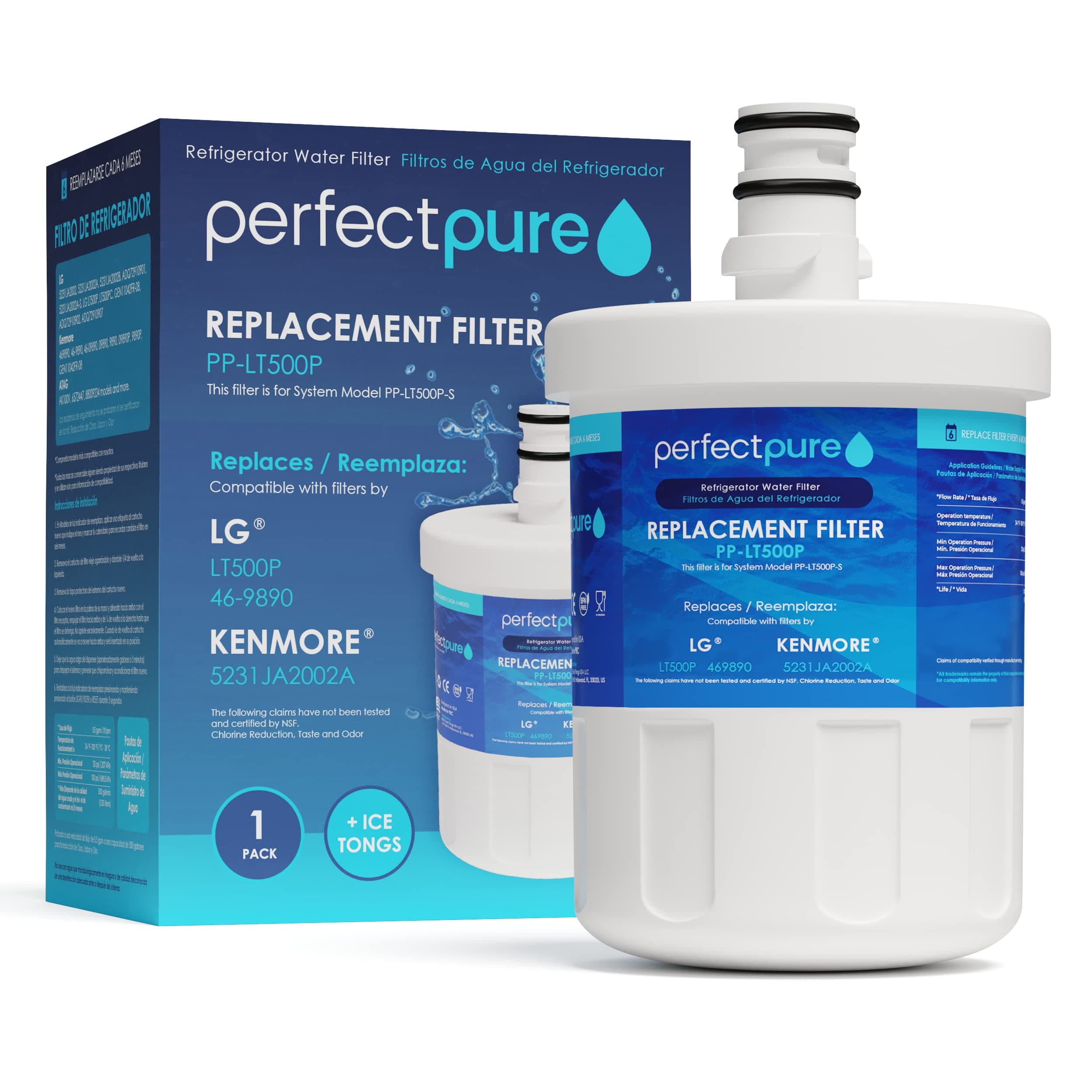 PerfectPure Water Filter, Compatible with LG 5231JA2002A, Whirlpool LG LT500P, Kenmore 46-9890 and Kenmore 9890 models, 1 pack
