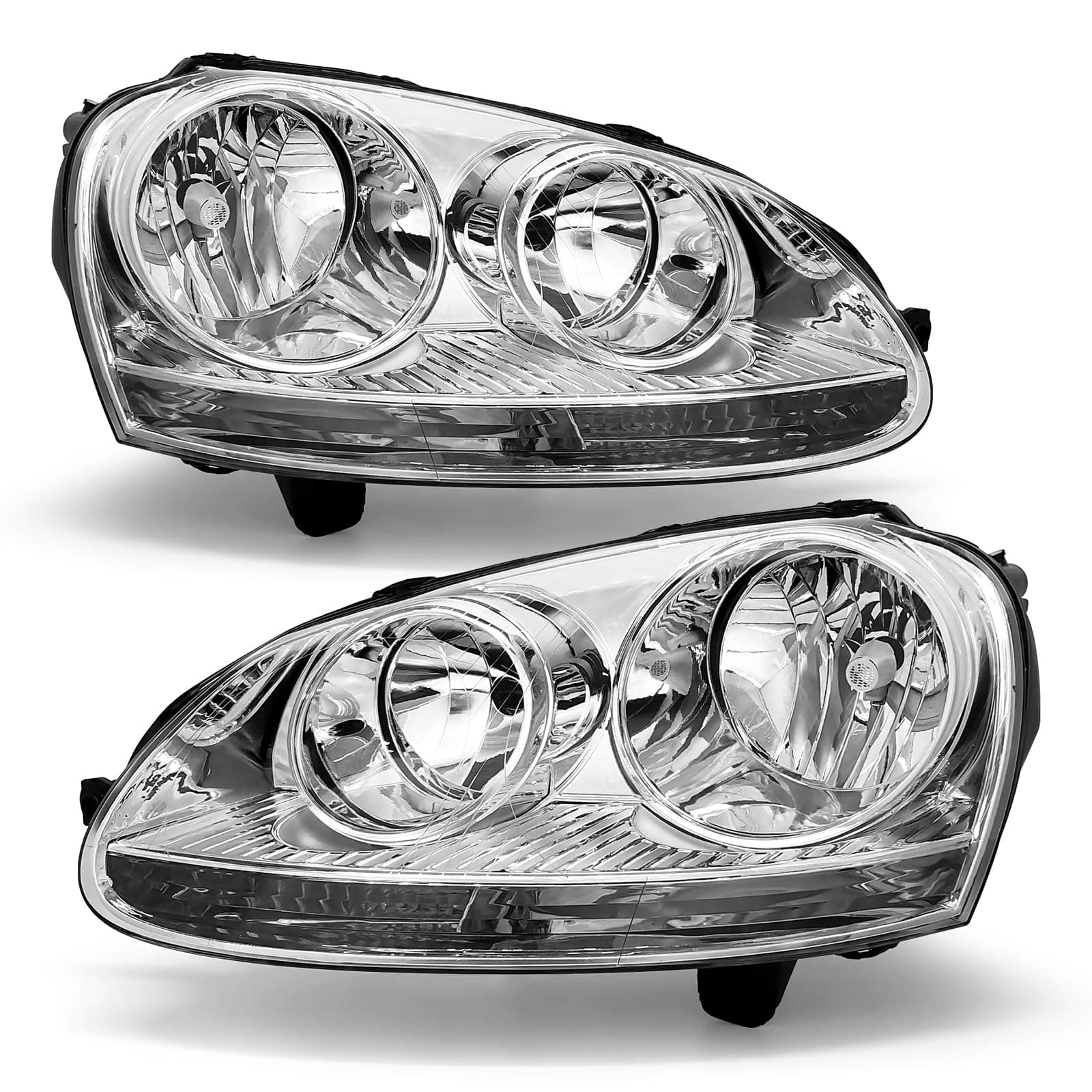 Headlights Assembly Compatible With 2005-2010 Jetta Type 5 Sedan 06-09 Golf/Rabbit Chrome Housing Clear Reflector（OEM Halogen only）