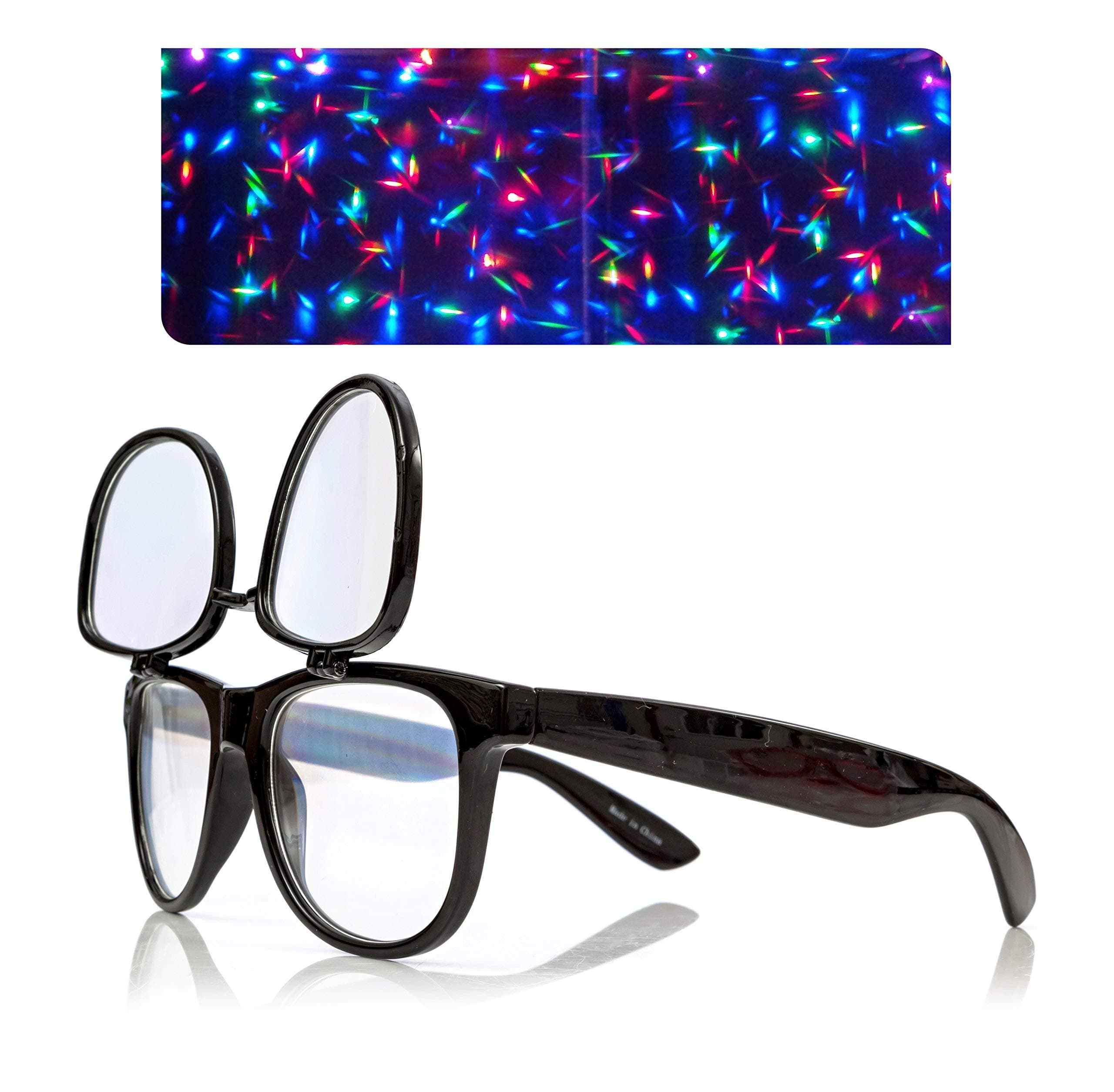 Premium Double Diffraction Glasses By Alternative Imagination Clear Lens 3D Glasses- Ideal For Raves, Music Festivals, Light Shows, Concerts, Fireworks & Parties (Black, Double Diffraction - Clear)