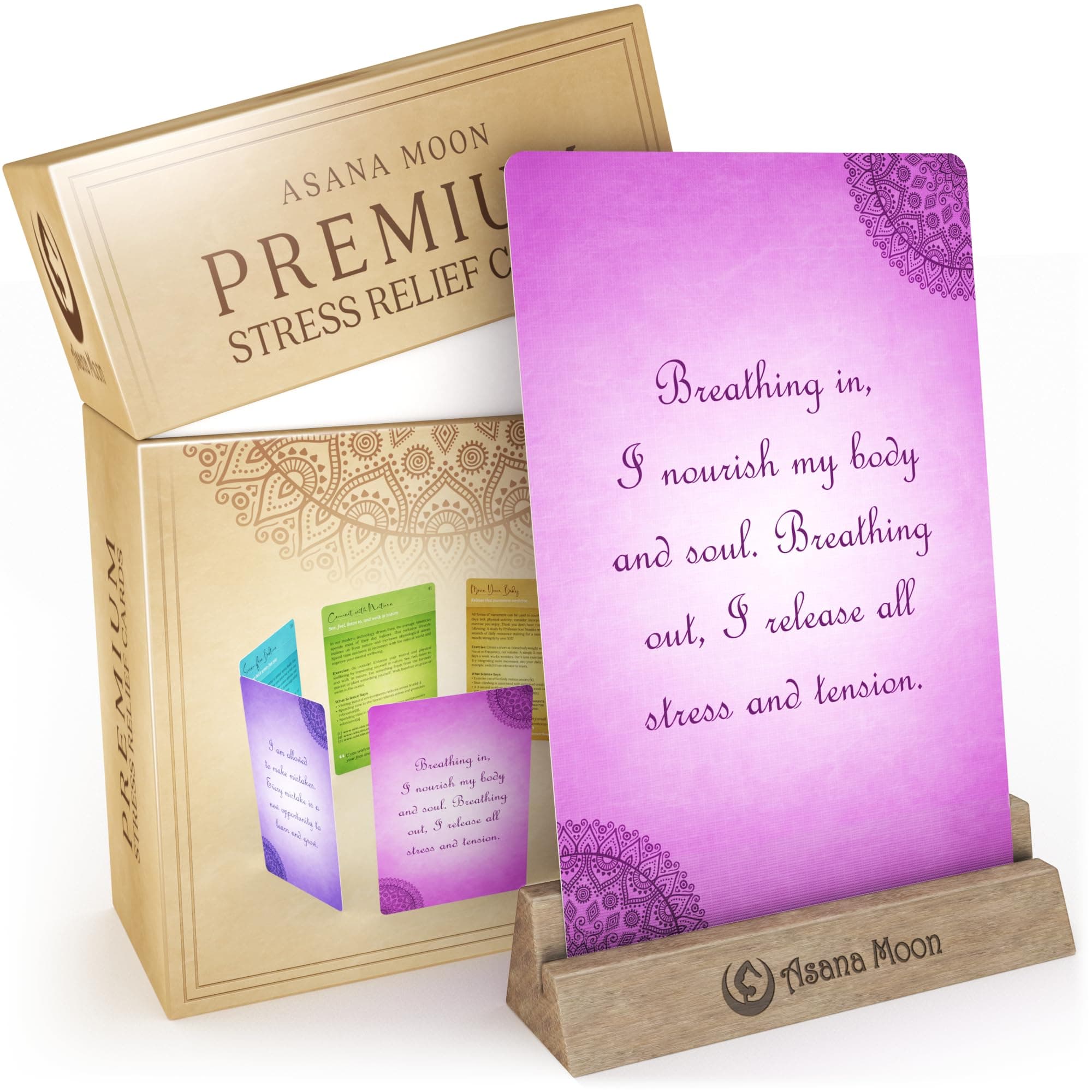 Asana Moon Self Care & Mindfulness Cards for Stress Relief - Mental Health & Wellness Gifts for Employees, both Women & Men