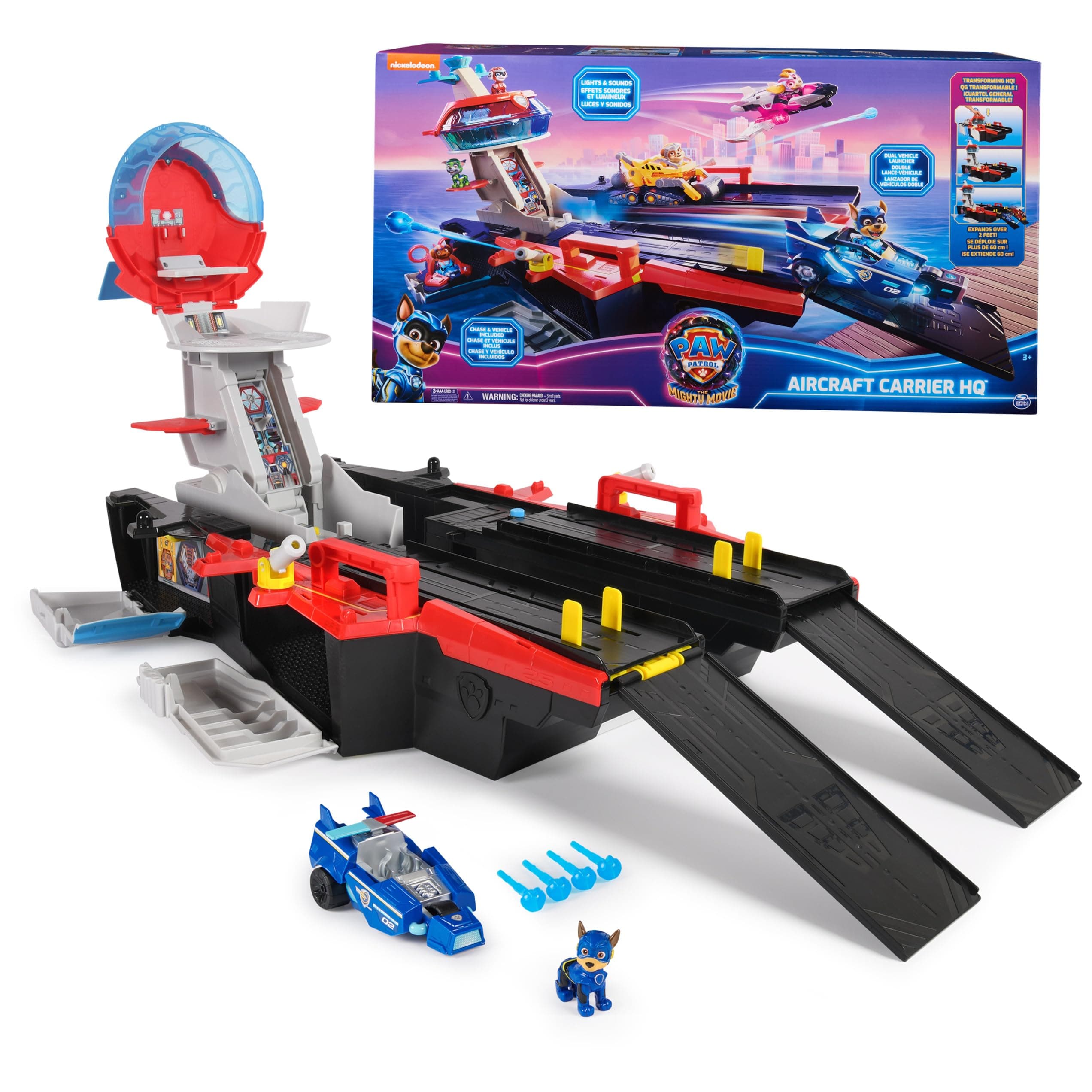 PAW PATROL: The Mighty Movie Marine Headquarters Playset with Chase Toy Figure and Superhero Vehicle, Toy Suitable for Children from 3 Years