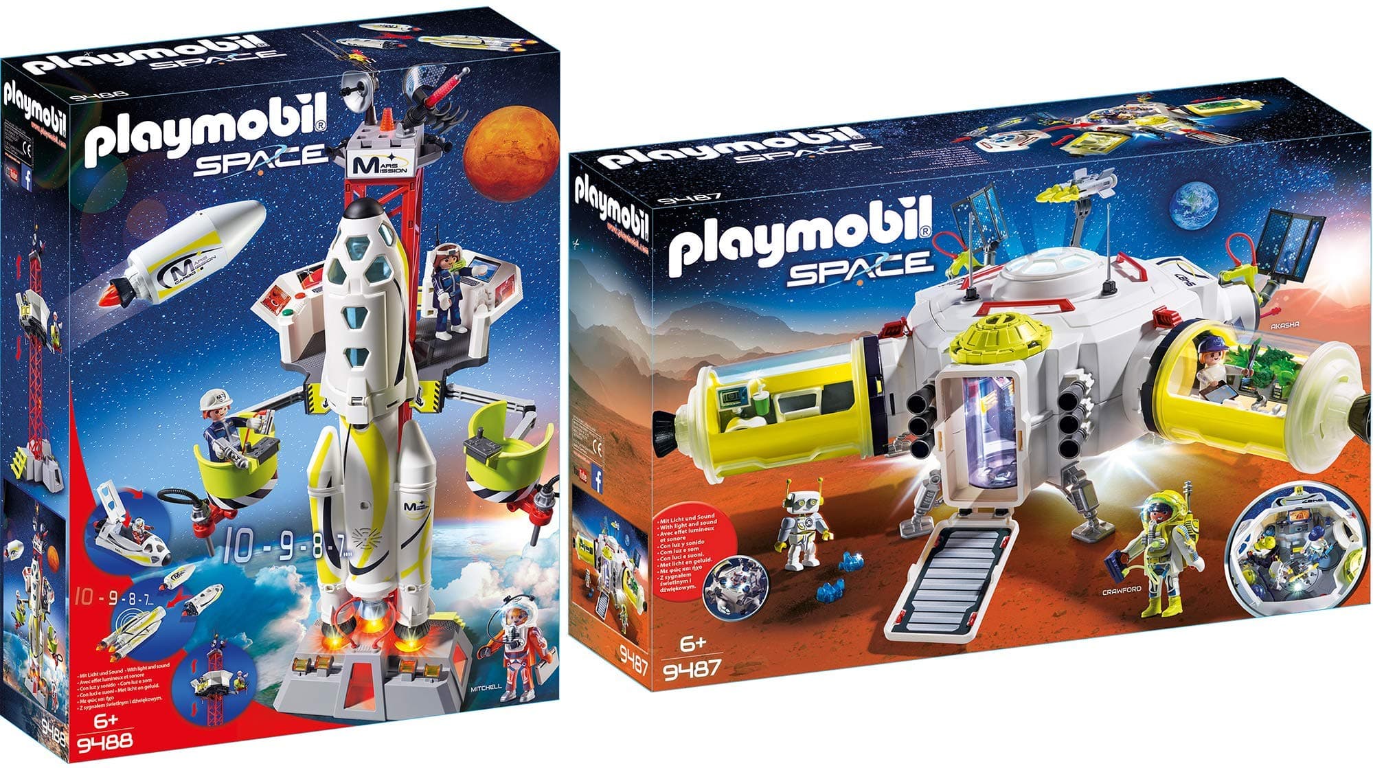 PLAYMOBIL® Space 2pcs. Set 9487 9488 Mars Station + Mars Rocket with Launch Pad