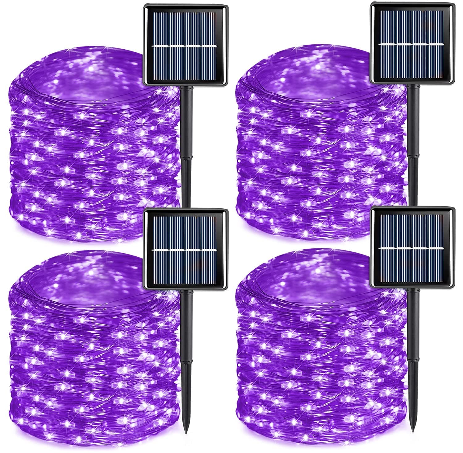 QITONG 4 Pack Purple Halloween Lights, Each 33ft 100 LED Purple Solar Fairy Lights Outdoor Waterproof, 8 Modes Copper Wire Twinkle String Lights