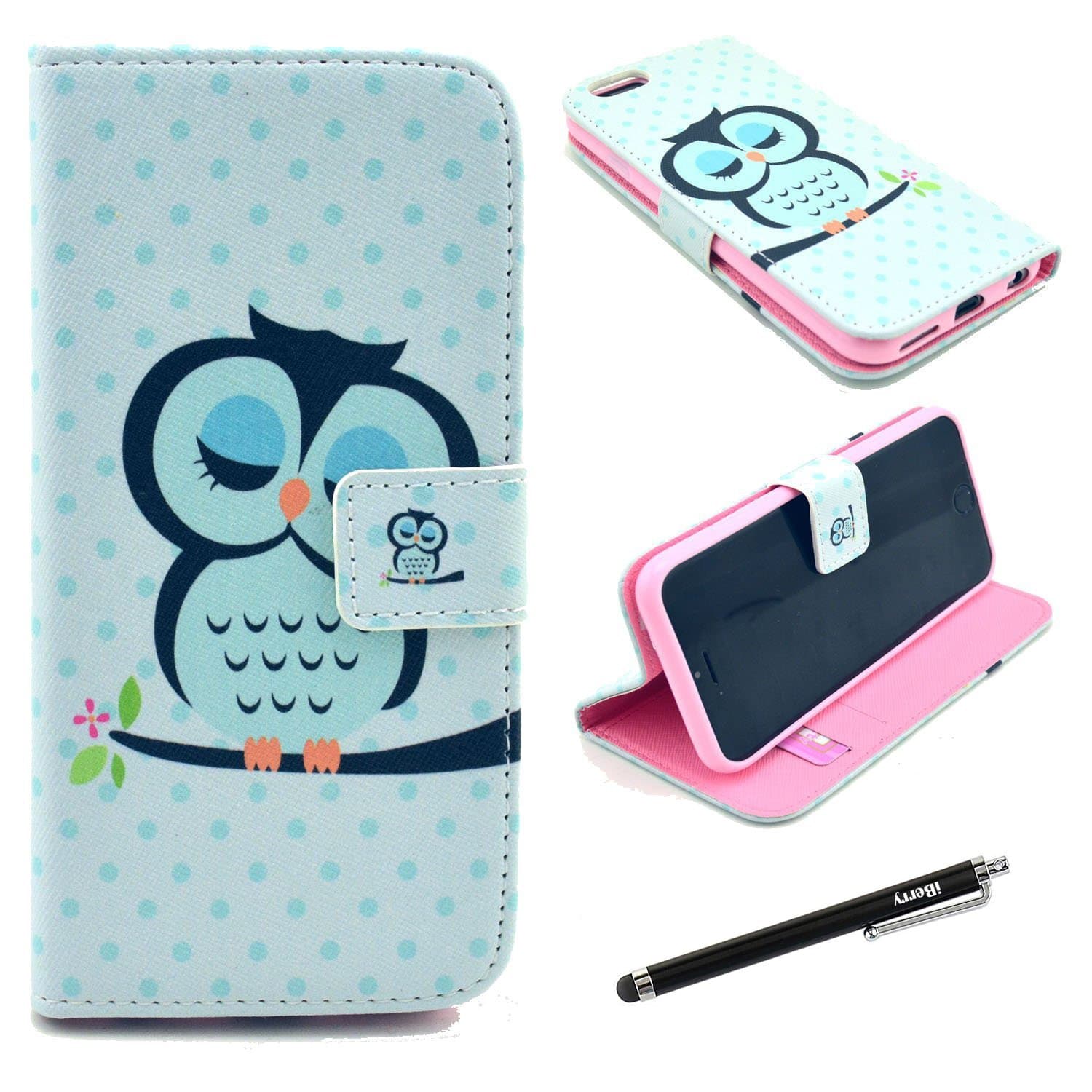 iPhone 6 Plus 5.5 inch Case Cover- iBerry(TM) Wallet Flip Protective Skin Case Cover with Magnetic Closure for iPhone 6 Plus (5.5") with Stylus Pen (Built-in Credit Card/ID Card Slot)