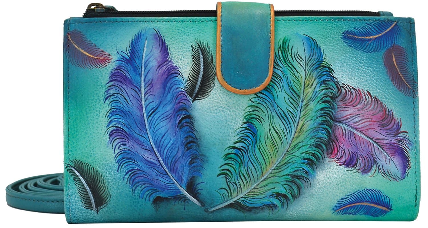 Anuschka Women's Hand Painted Large Smartphone Case & Wallet Floating Feathers