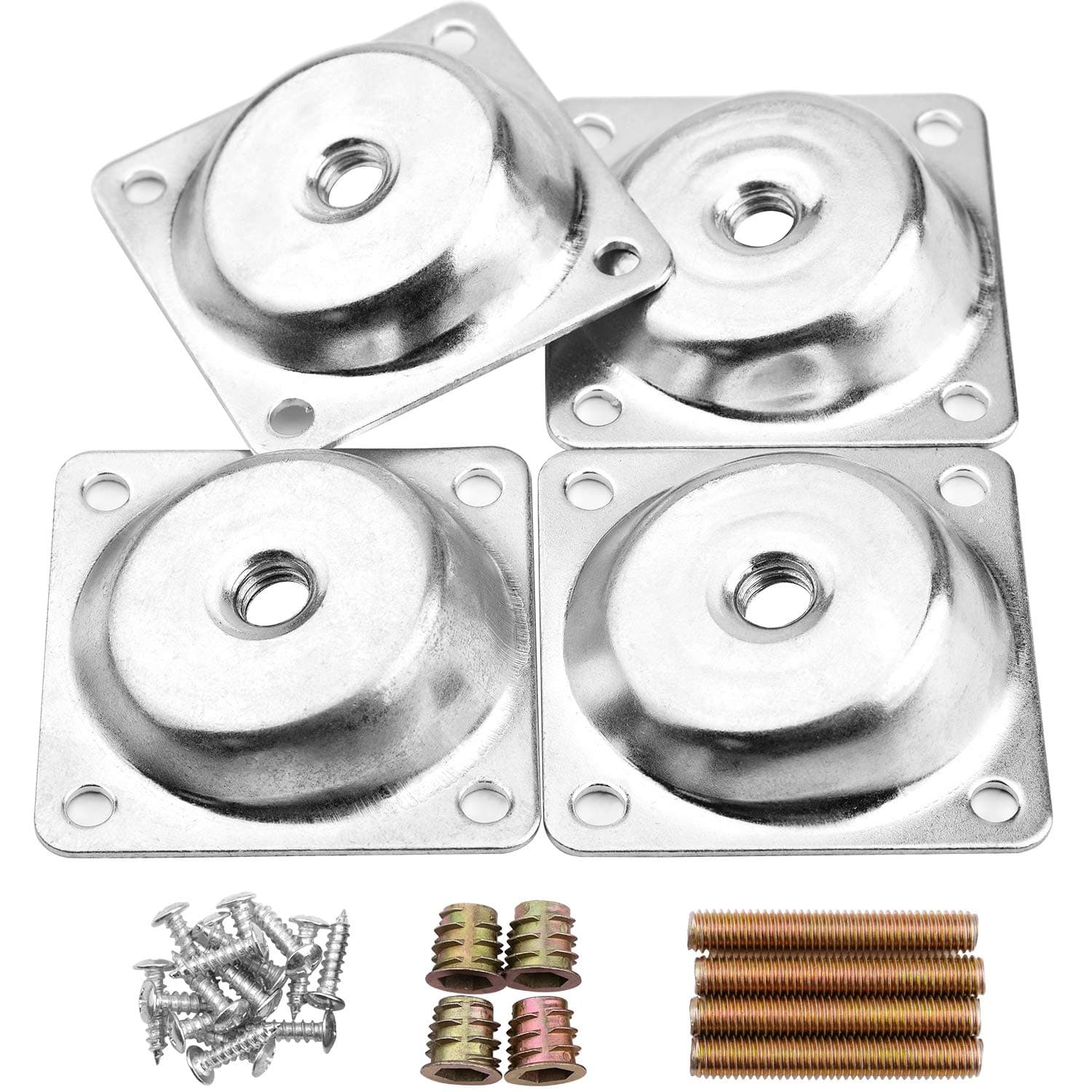 Anwenk14 Degree Angled Furniture Leg Attachment Plates, T-Plate M8, Sofa Legs with Hanger Bolts, Converters, Screws, Full Set of 4