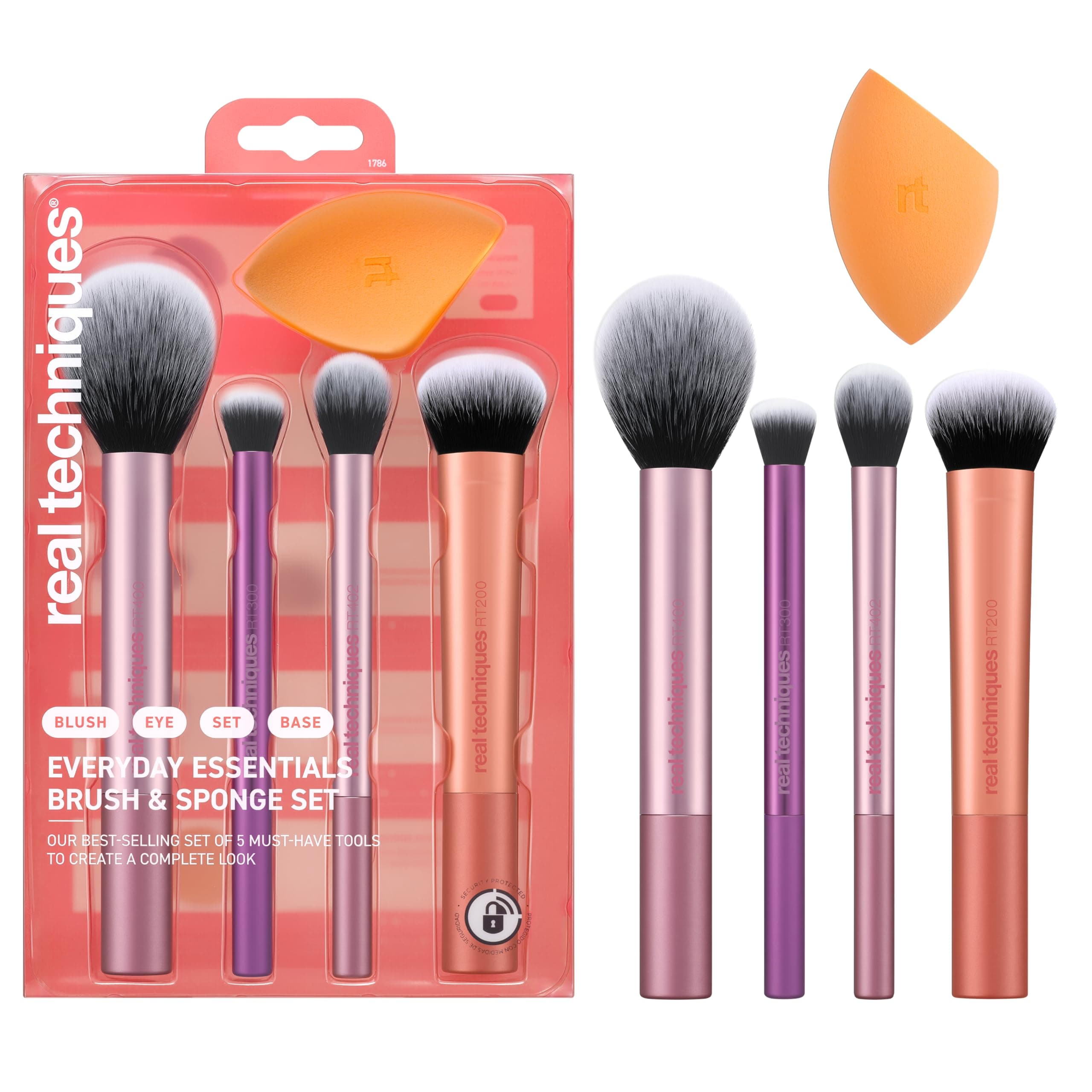 Everyday Essentials + Makeup Sponge Kit for foundation, blush, bronzer, eyeshadow, powder, synthetic, cruelty-free tools and blender for flawless looks, 5 Piece Set