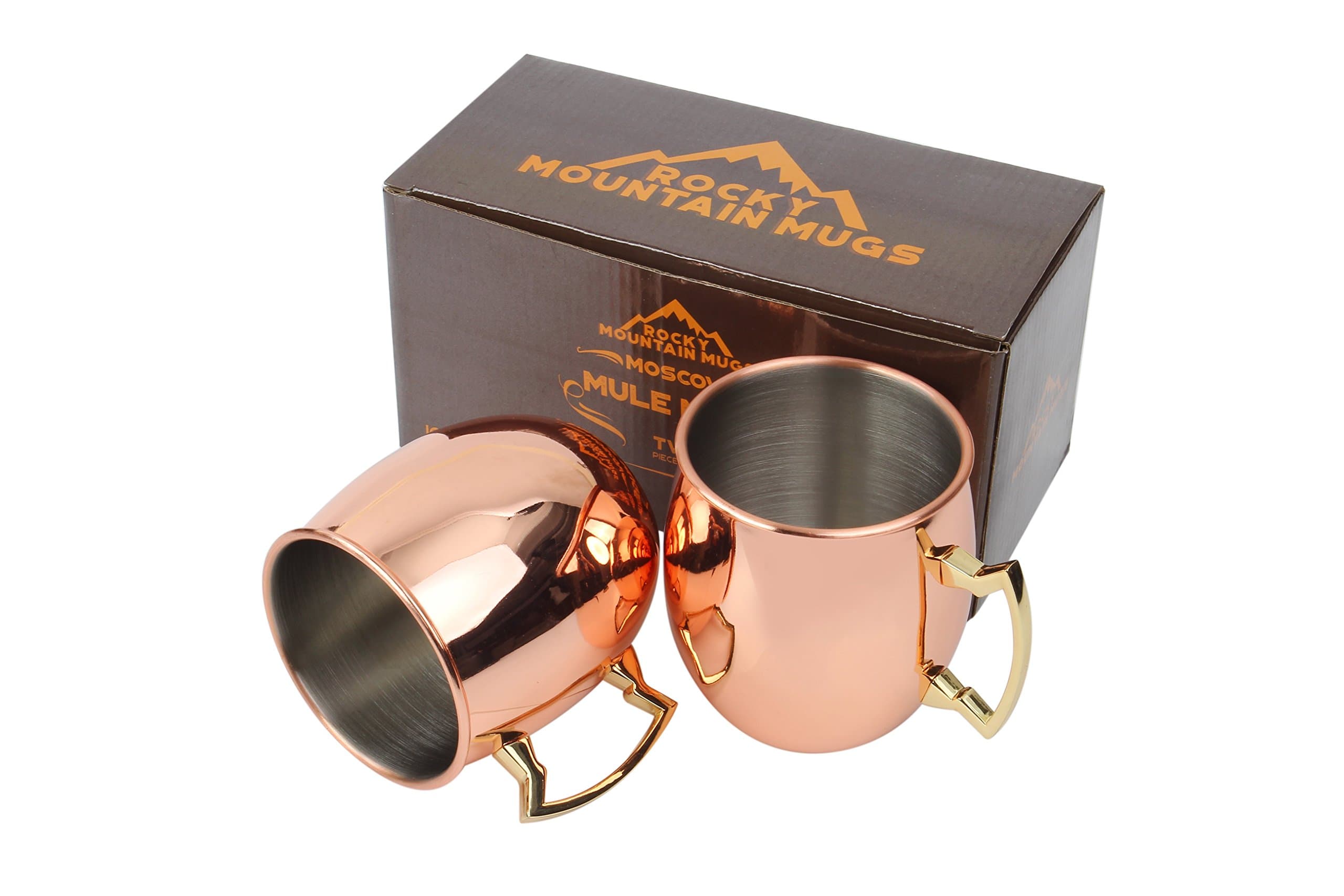 Moscow Mule Copper Mugs Set Of 2 By Rocky Mountain Mugs - 18 ounce Capacity Drinking Cups For Cocktails & Cold Beverages - 100% Handcrafted With Stainless Steel Lining - Ergonomic Brass Handle
