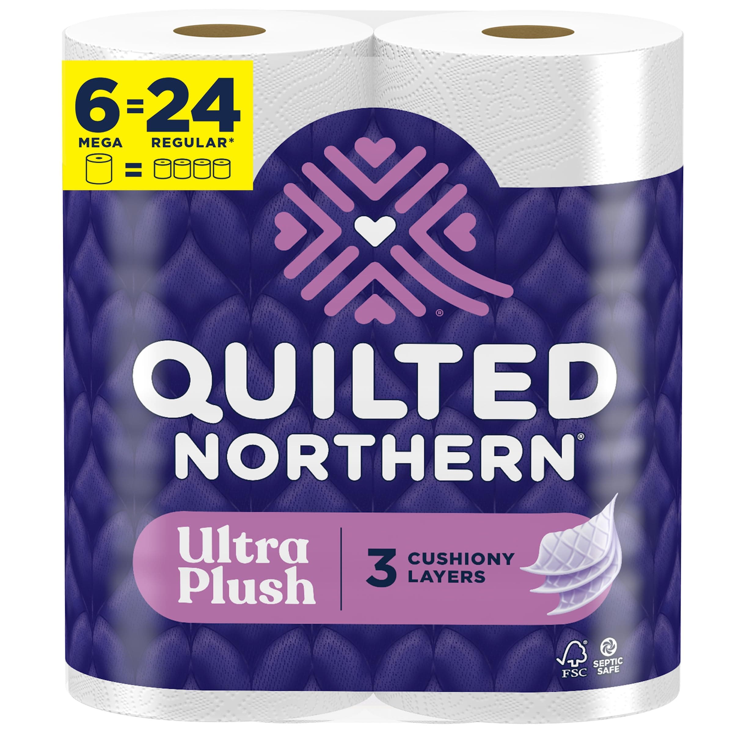 Quilted Northern Ultra Plush Toilet Paper, 6 Mega Rolls = 24 Regular Rolls