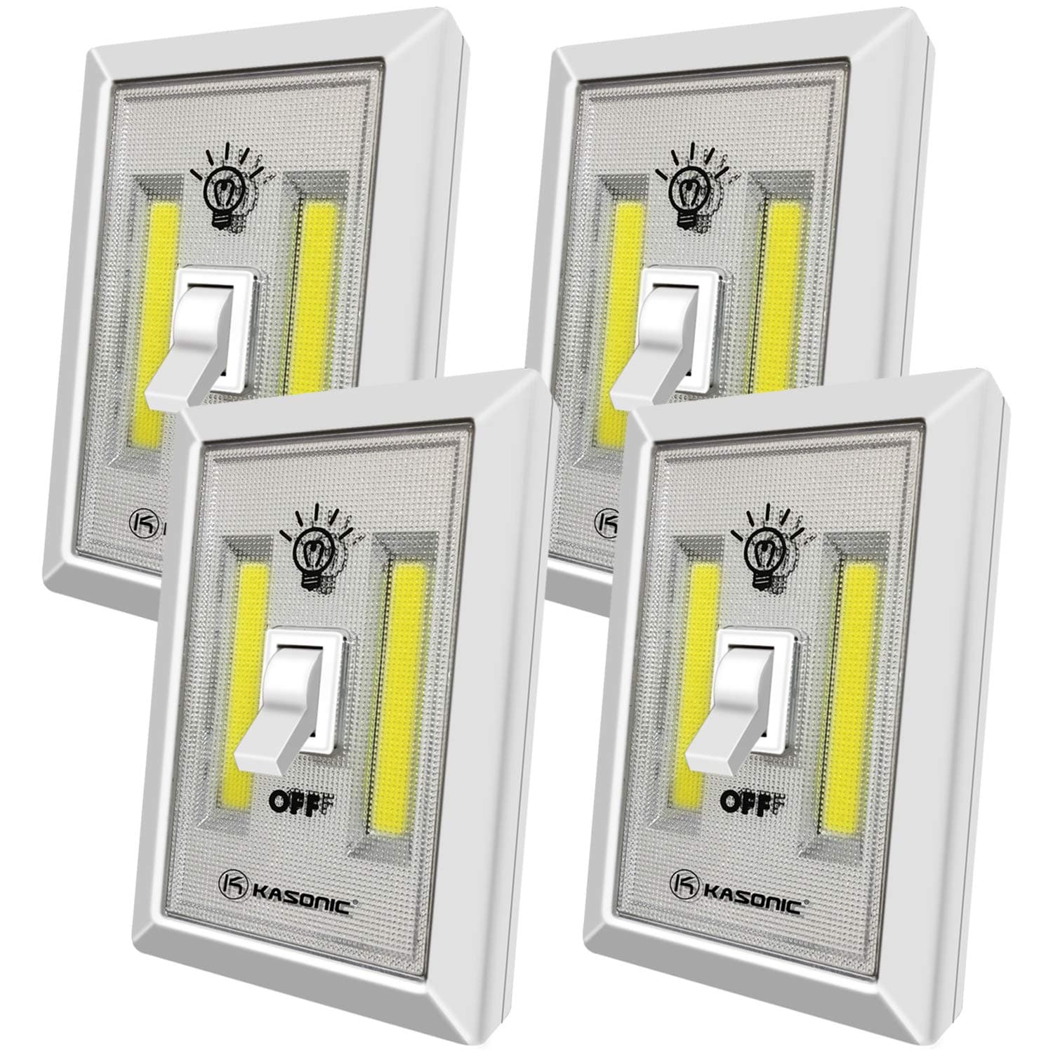 K KASONIC - LED Night Light, 200 Lumen Cordless COB Light Switch, Under Cabinet, Shelf, Closet, Garage, Kitchen, Stairwell and More, Battery Operated (4 Pack)