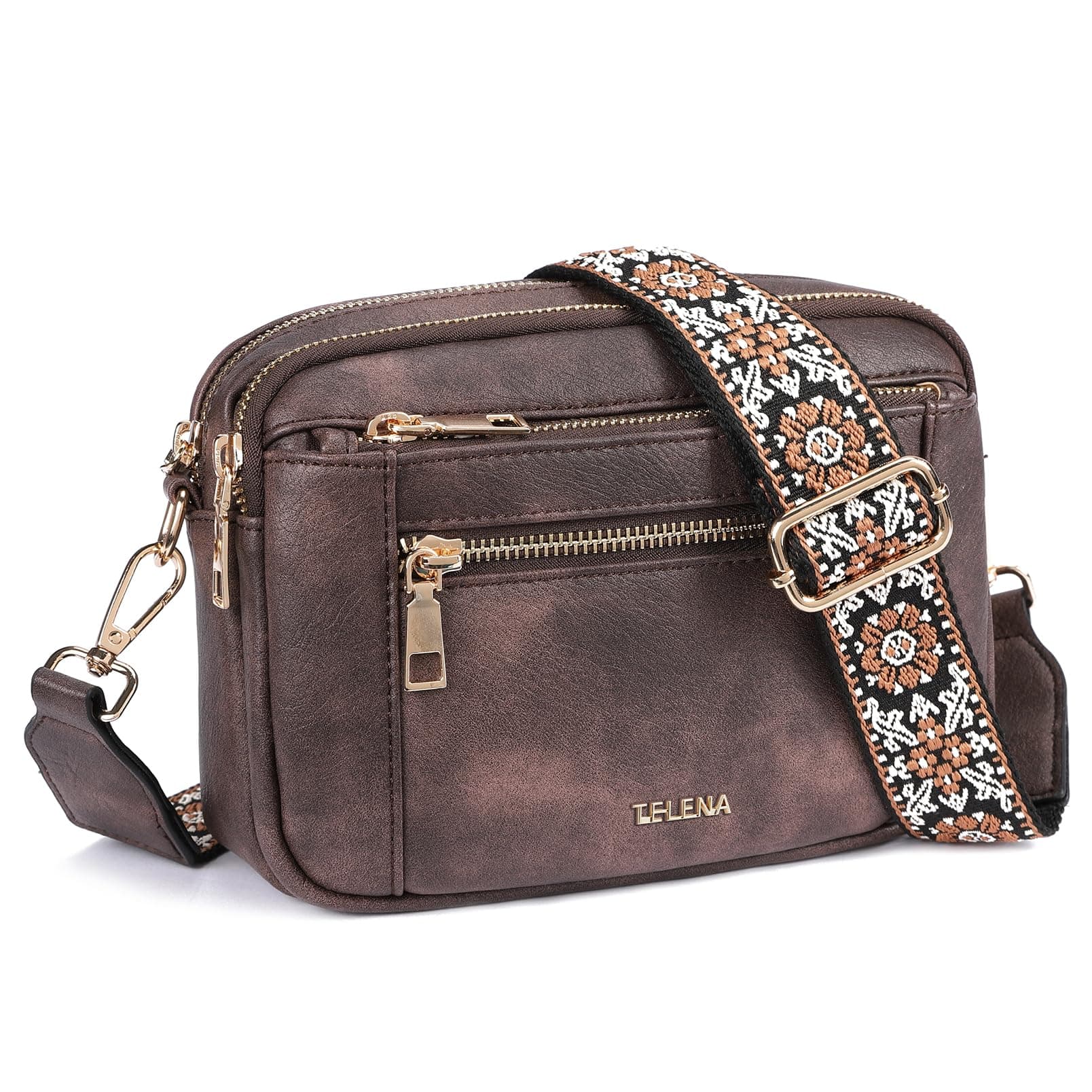Telena クロスボディパース 女性用 スモールクロスボディバッグ トレンディなヴィーガンレザー 調節可能なショルダーストラップ付き