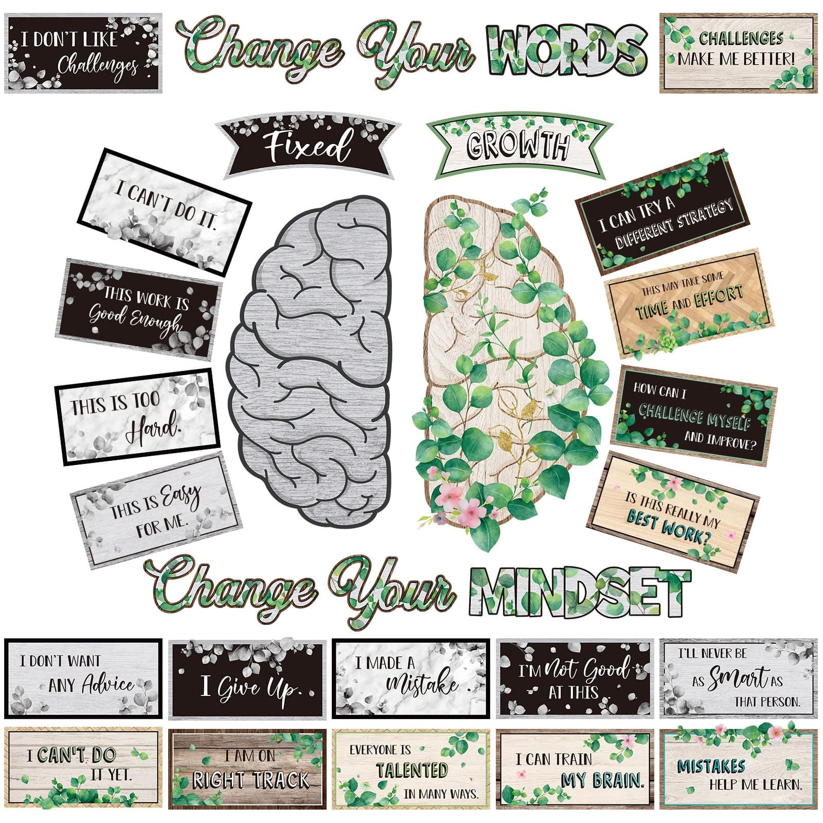 Mindset Posters Bulletin Board Set Motivational Change Your Mindset Posters Positive Sayings Inspirational Classroom Decoration for Teacher Students School(Vintage)