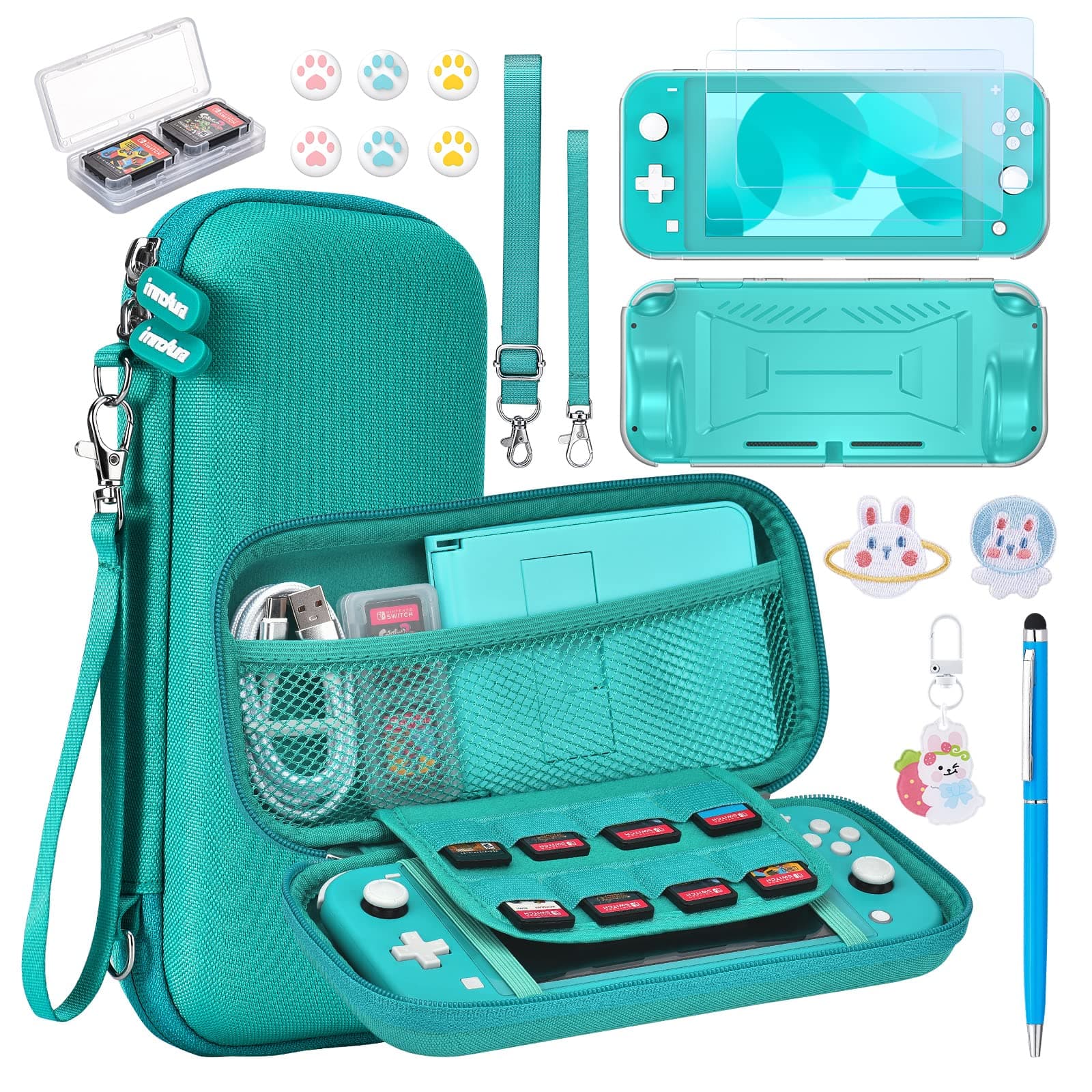 innoAura Switch Lite Case - 15 in 1 Switch Lite Accessories Bundle with Switch Lite Carrying Case, Switch Game Case, Switch Lite Screen Protector, Switch Stand, Switch Thumb Grips (Turquoise)