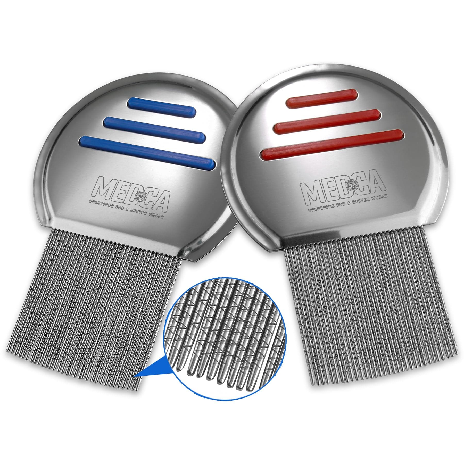 MEDca Lice Comb (Pack of 2) Stainless Steel Professional Lice Combs and Head Lice Treatment to Effectively Get Rid of Hair Lice and Nits, Best Results for Infection and Re-Infection in Kids & Adults