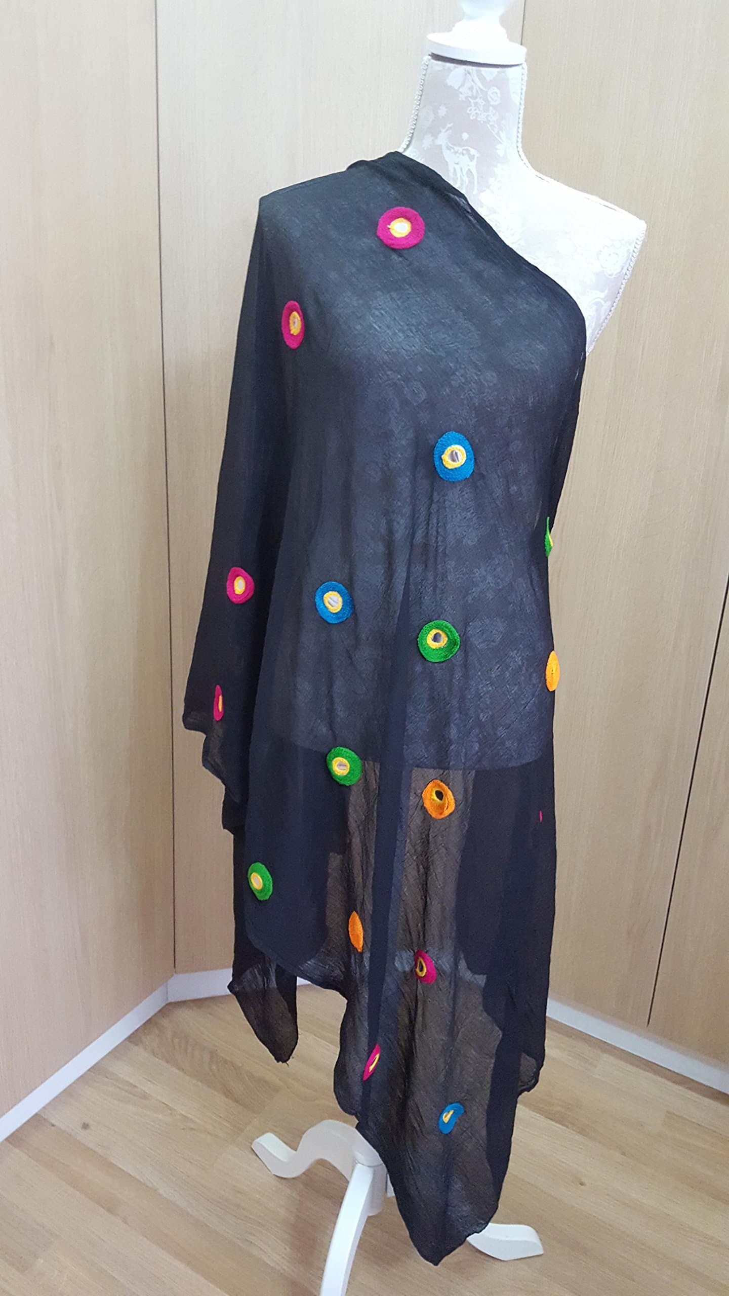 Soft chiffon Women STUNNING handmade Dupatta/Scarf/Shawl/sarong/head scarf Long Embroidered Chunni Party Wear Stole with foil mirrors- Multipurpose wear