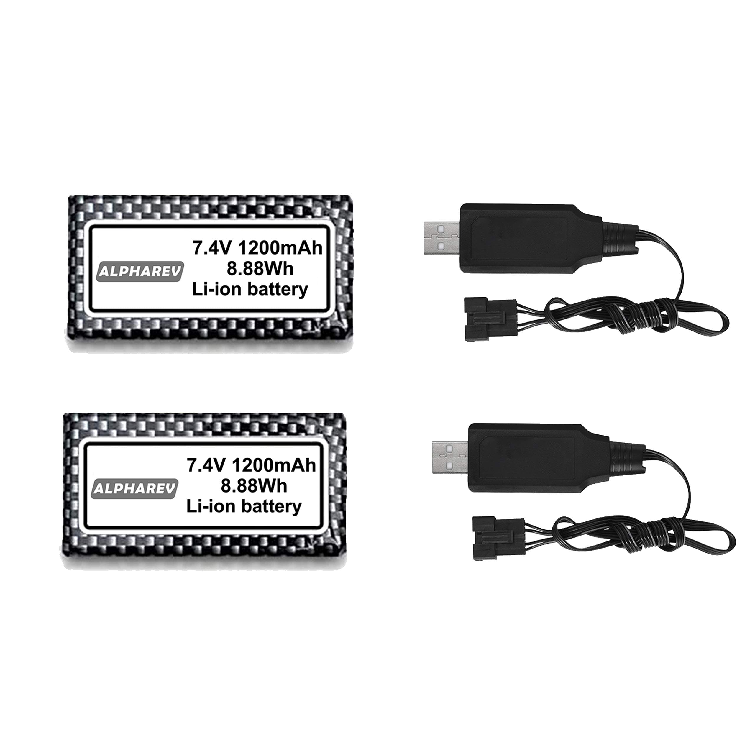 ALPHAREV 2 x 7.4V 1200mAH Original Batteries R206/R208/R308 RC Boats