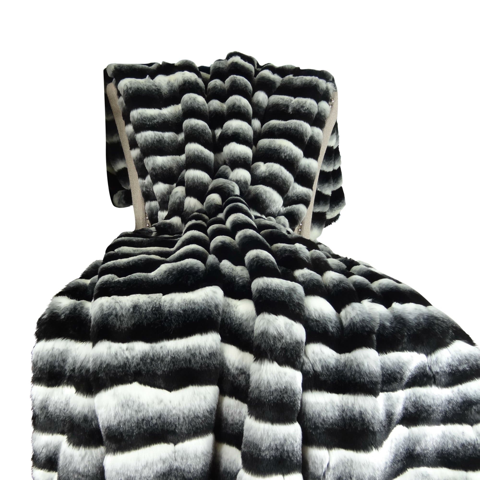 Black White Chinchilla Faux Fur Throw Blanket & Bedspread - Black Chinchilla Fur - Black White Chinchilla Throw Blanket - Fur Blanket, Handmade in US, 16432