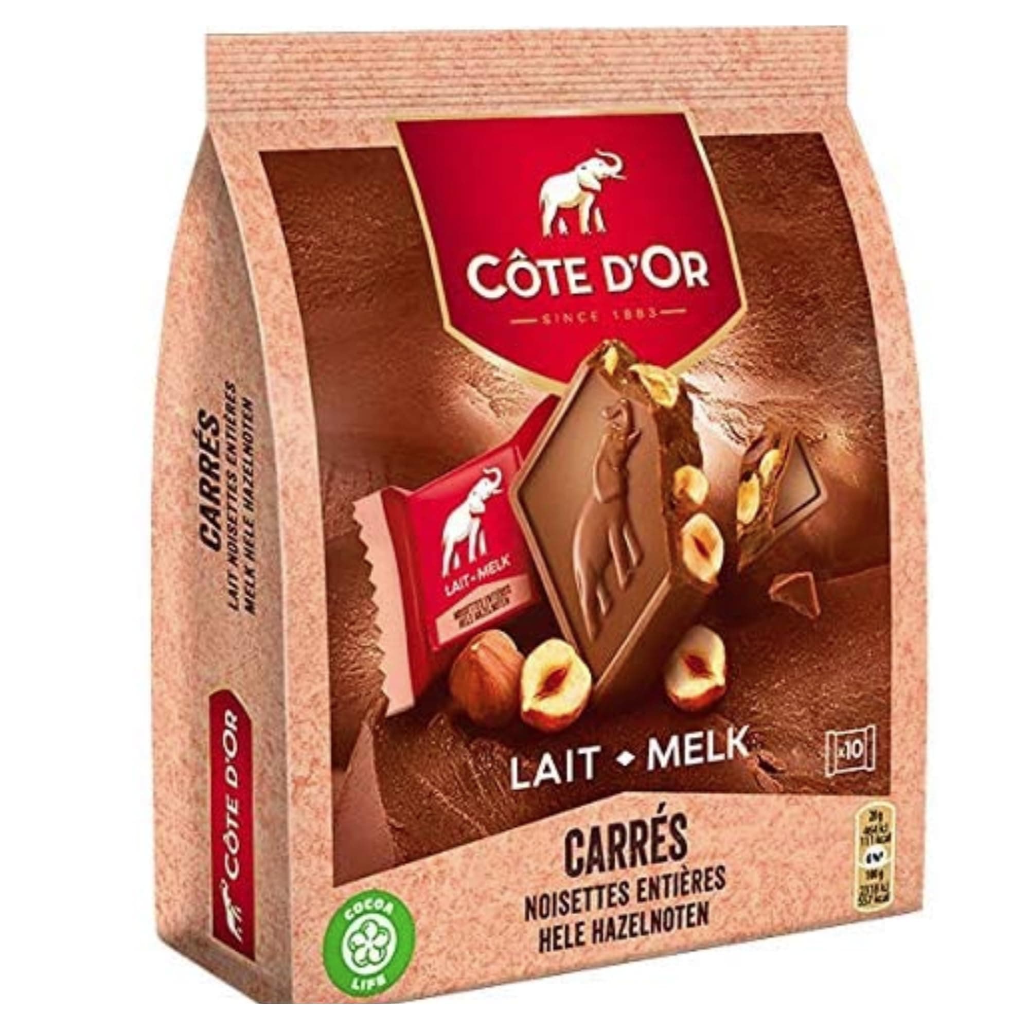 Cote Dor Milk Bloks | Carres of belgian chocolate with whole Hazelnuts. Chocolate gift for any chocolate lover | Comes with SAMASIA Bookmark