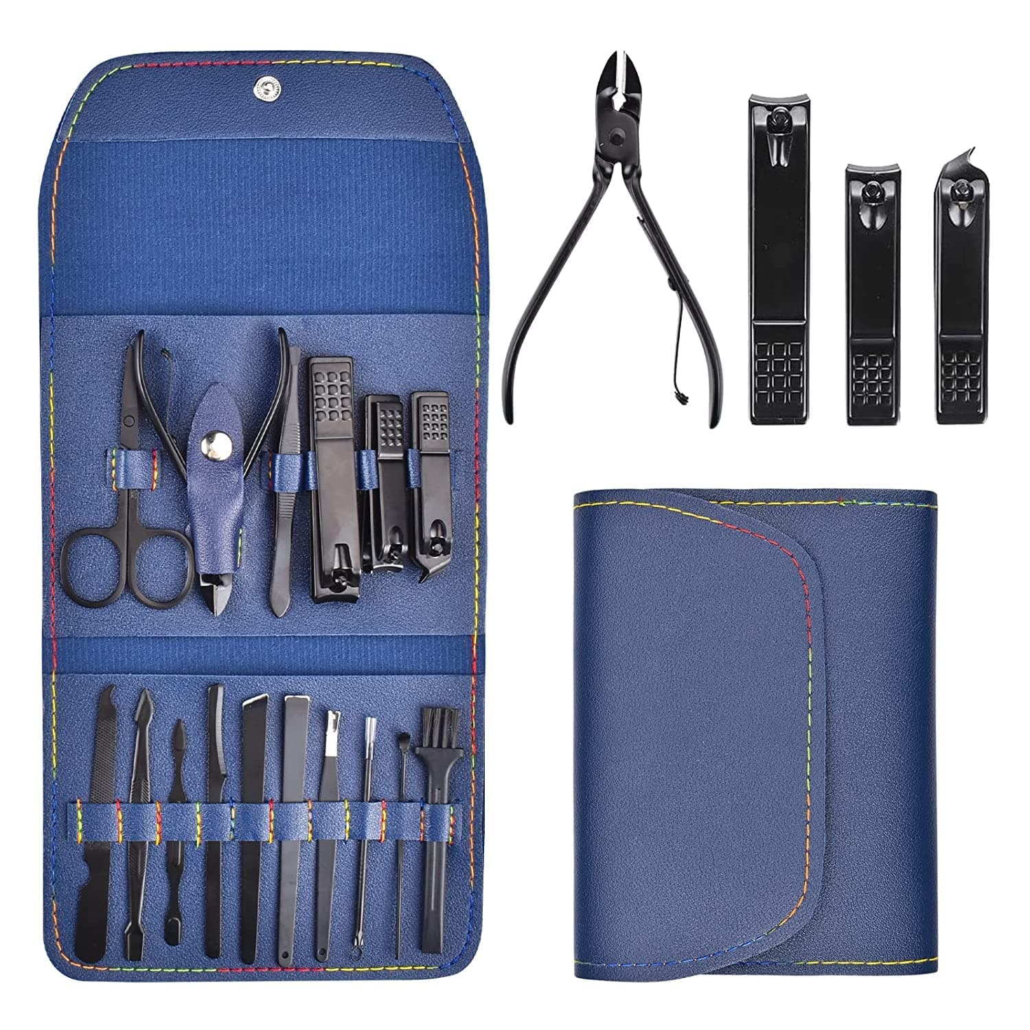 Portable Manicure Pedicure Set 16 in 1 Stainless Steel Professional Nail Clippers Scissors Grooming Cleaning Kit Nail Care Tools with Leather Case for Men Women Adults Kids Teens Travel Size