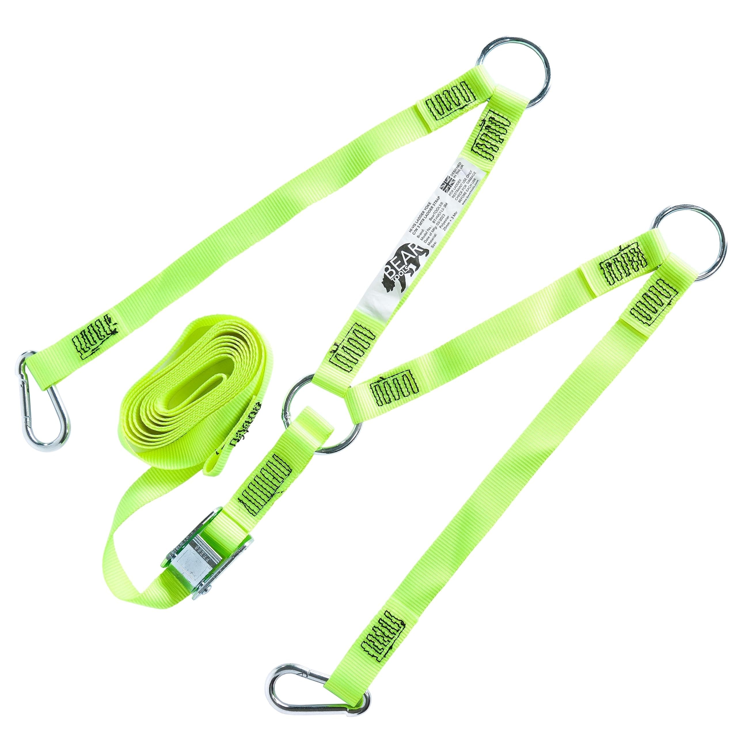 BearTOOLS Hi-Vis Ladder Yoke+3 Meter Hi-Vis Ladder Strap C/W Cam Lock- Complete Ladder Safety Solution - Cam Lock Connector, Stabiliser for Work Ladders-Avoid Slips & Accidents When Working At Height