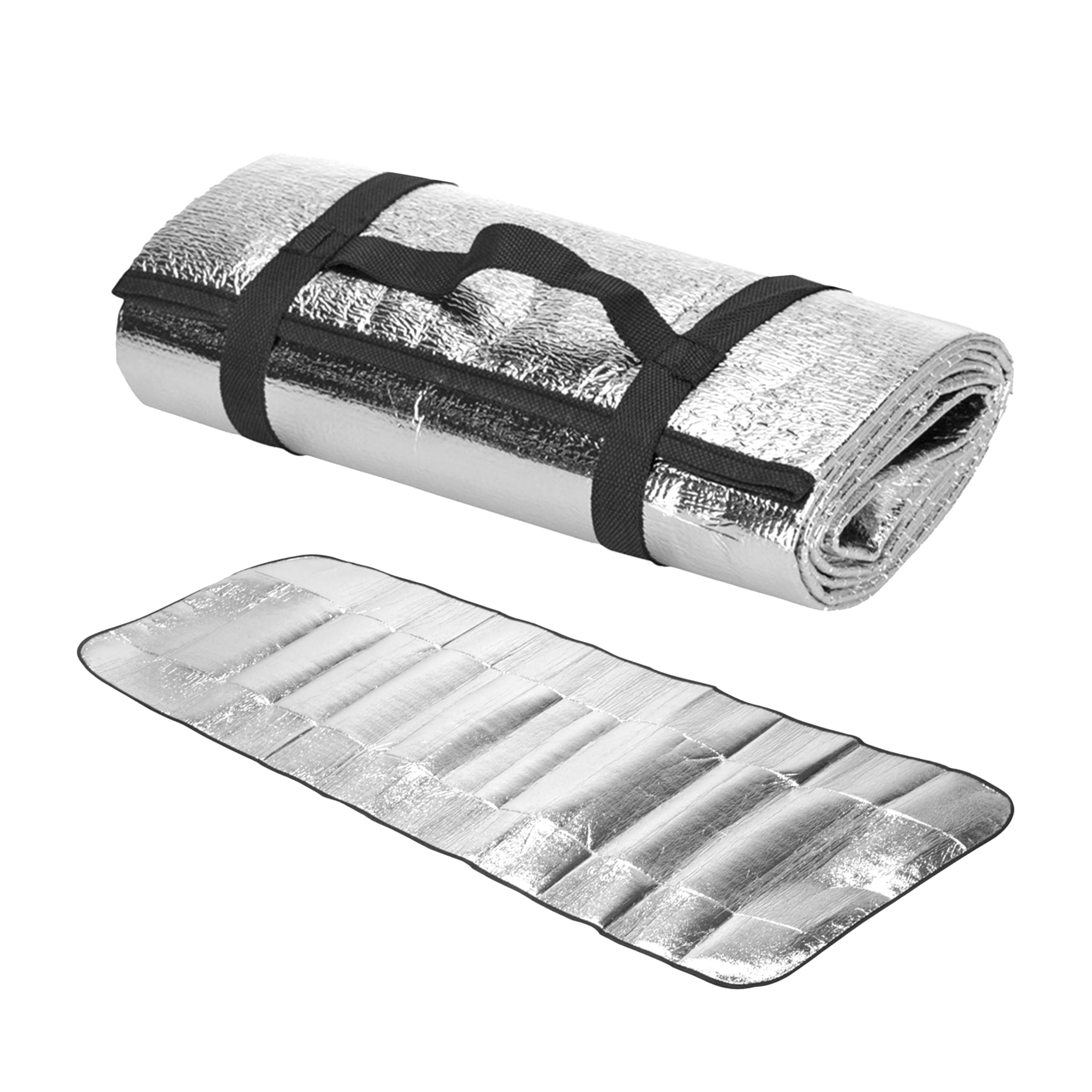 Foil Camping Mat with Foam – Lightweight, Foldable & Portable Thermal Sleeping Pad with Buckles – Aluminium Camping Roll Mat for Trekking, Hiking, Picnics & Beach Trips