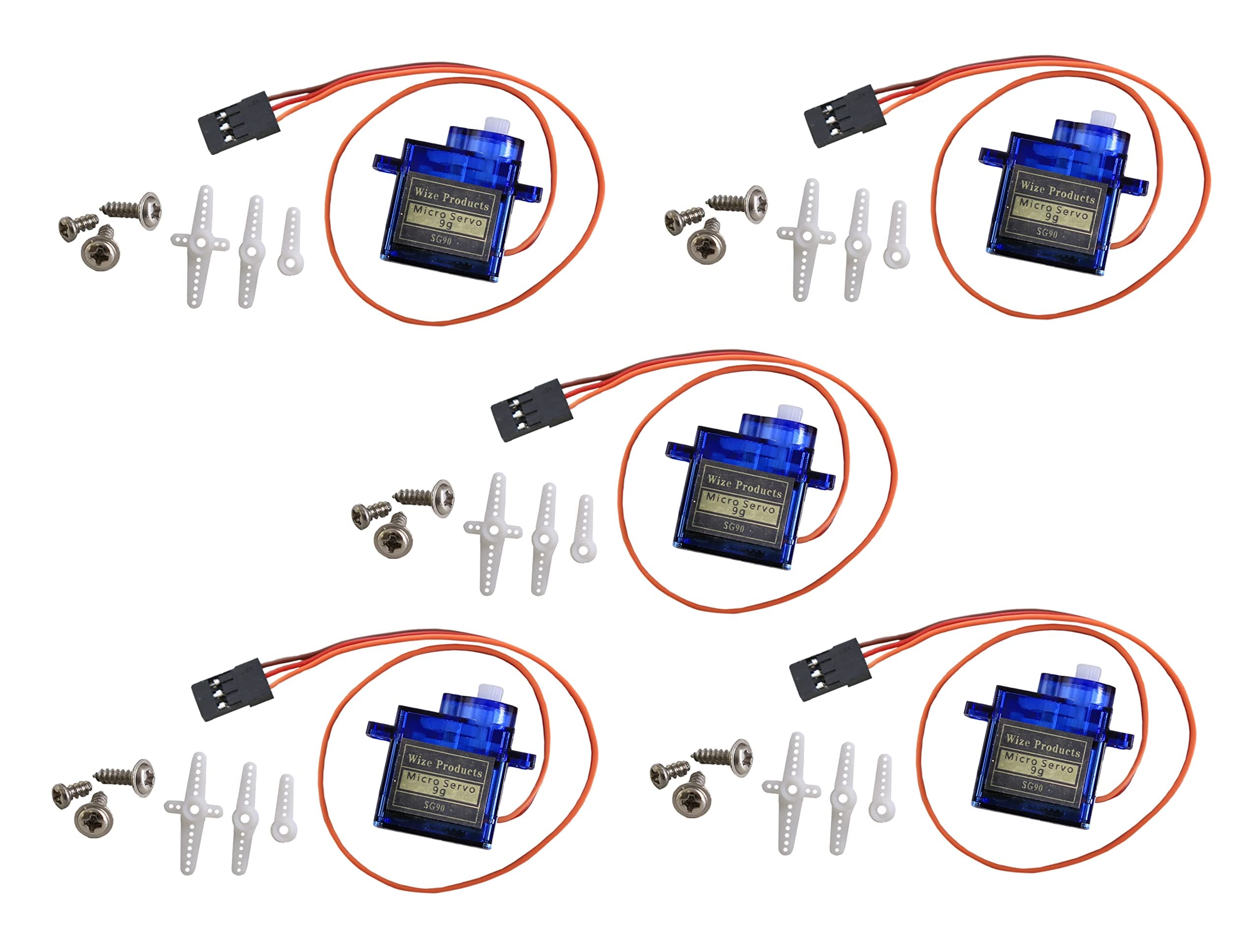 Wize 5 pack, Products SG90 Micro Servo Motor 9G RC Robot Helicopter Airplane Boat Controls, Blue