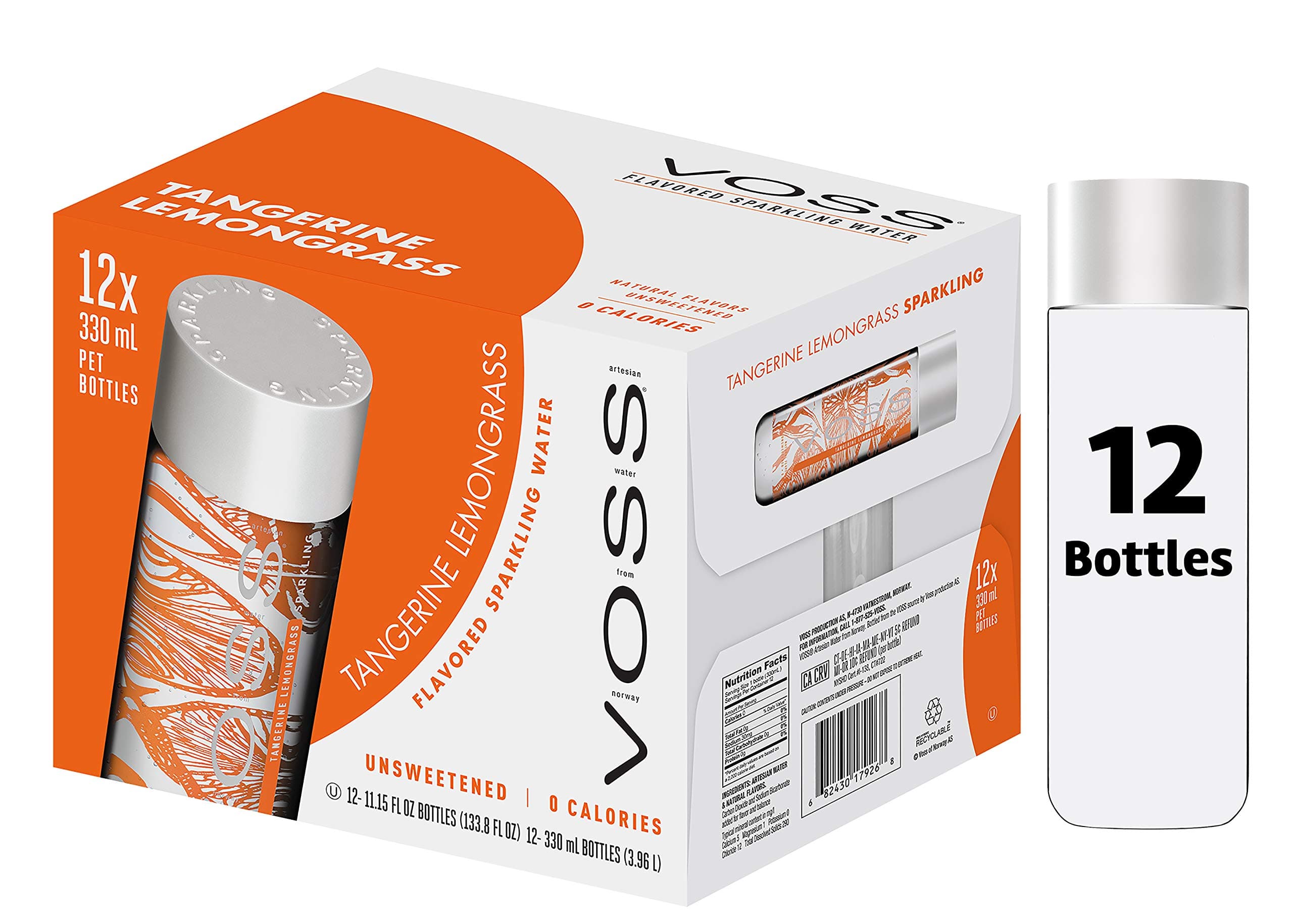 VOSS Water Tangerine Lemongrass, 330 ml, Natural Fruity Flavor, Pack of 12 (Disposable, 12 x 330 ml)