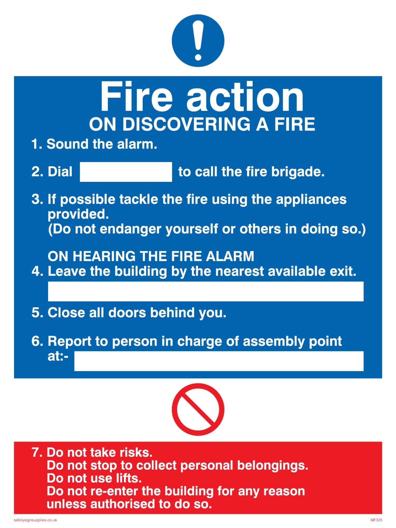 Viking Signs MF325-A5P-V "Fire Action On Discovering A Fire" Sign, Vinyl, 200 mm H x 150 mm W