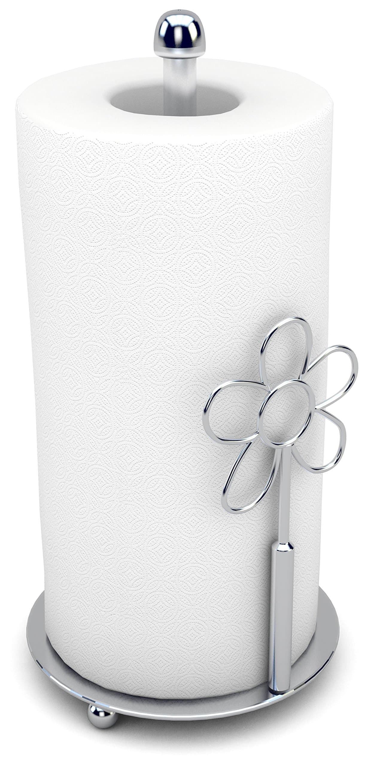 Paper Towel Holder - Countertop Decorative Modern Kitchen Chrome Stand Up Vertical Upright