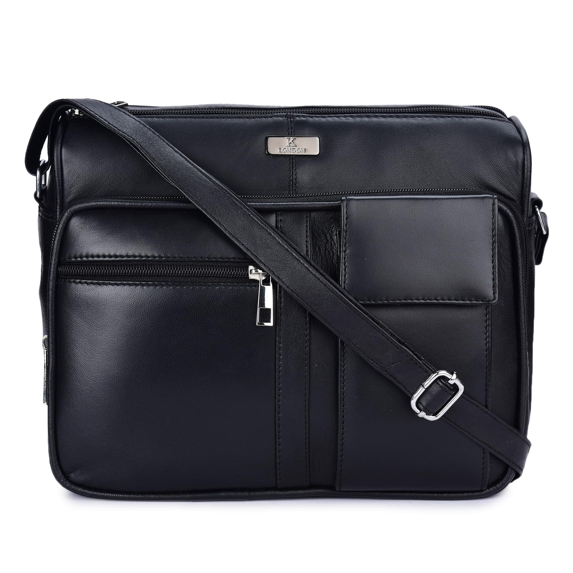 K London Ladies Leather Handbag in Soft Black Leather - Womens Designer Shoulder Hand Bag – Medium Practical Size (KL_189_Black), Black, M, Black, Medium