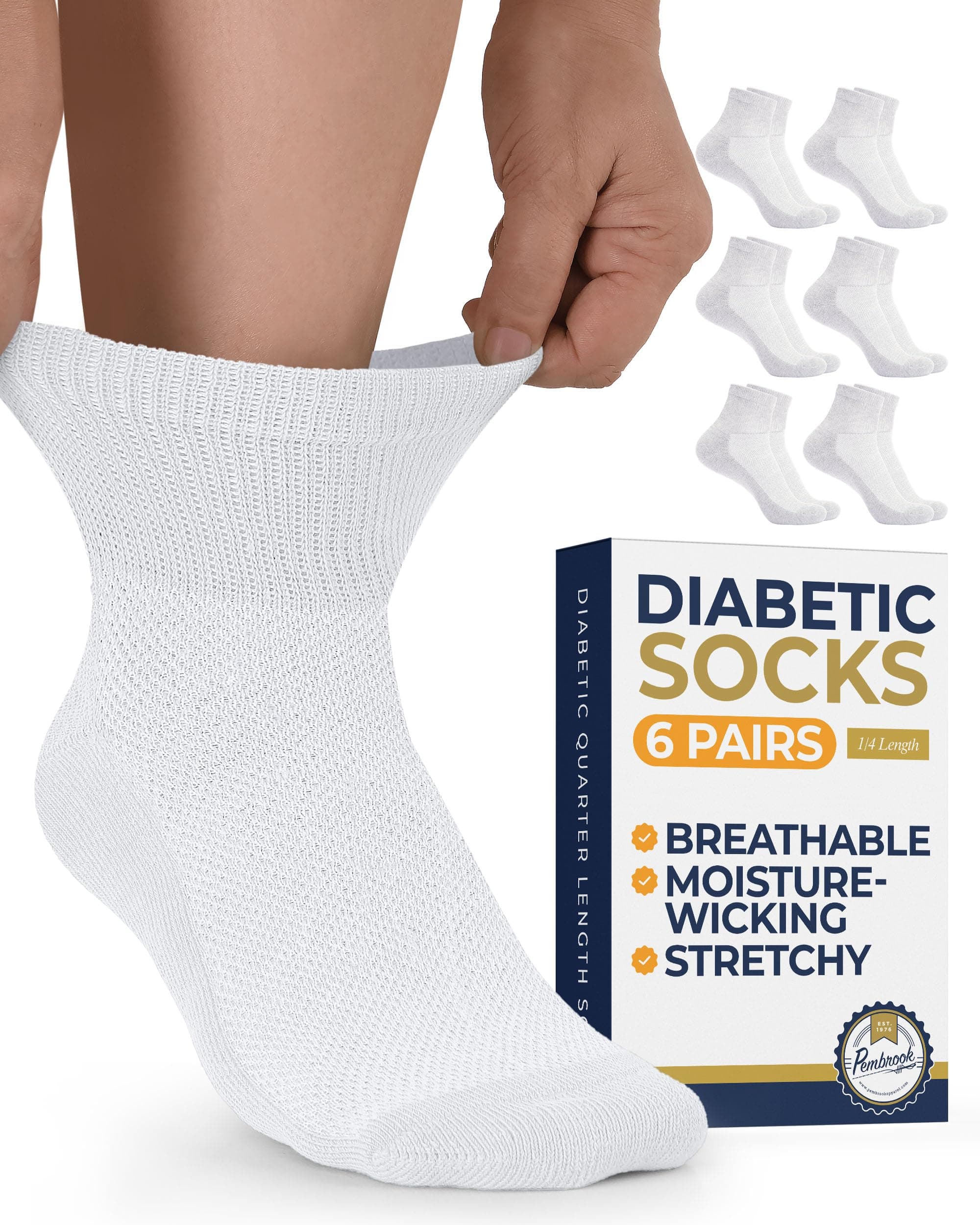 Pembrook Ankle Diabetic Socks for Women & Men | 6 Pairs | Wide Non Binding Socks Quarter Length | Edema Neuropathy Socks