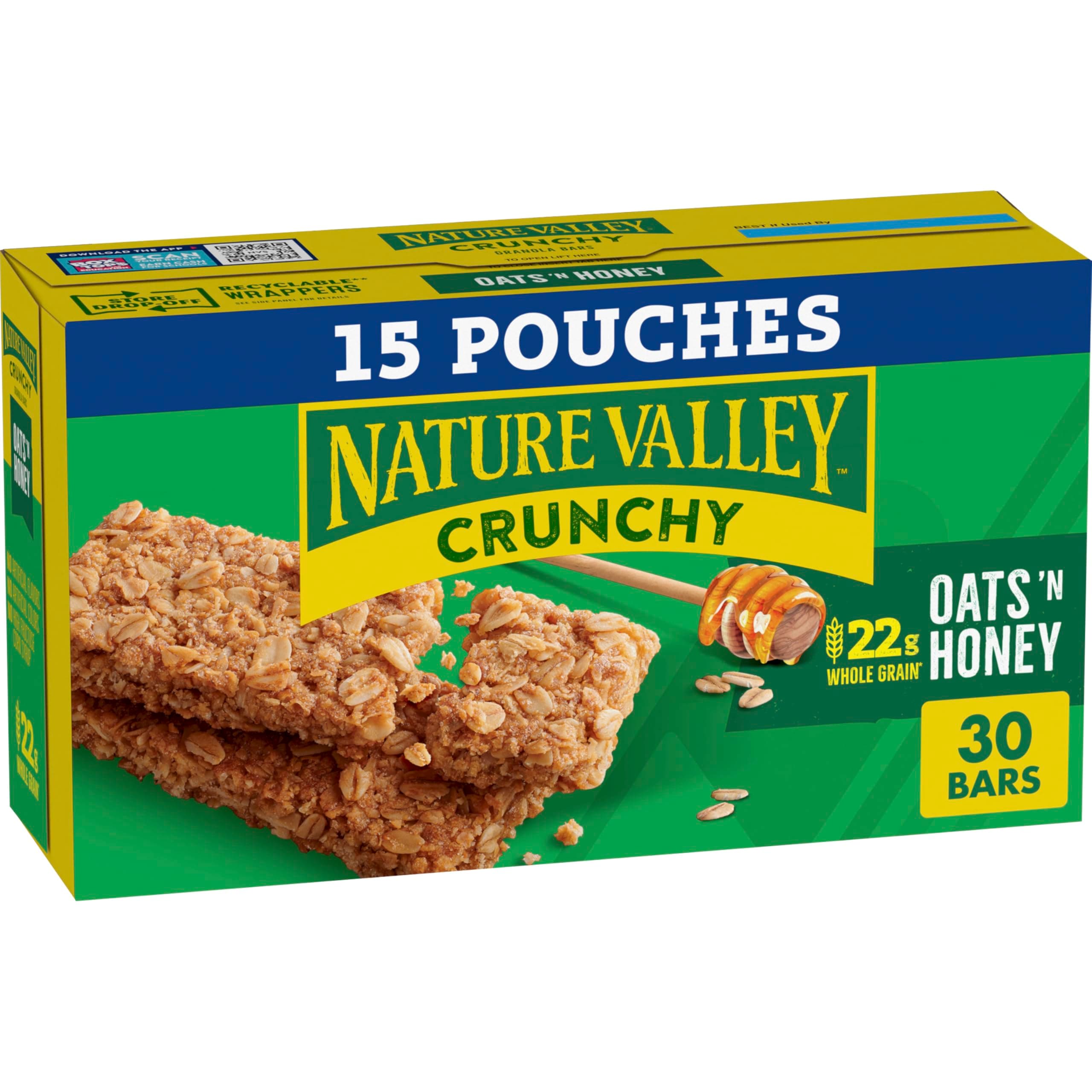 Nature Valley Crunchy Cereal Bars Oats 'n Honey 30 Bars 22oz (15 Bags)