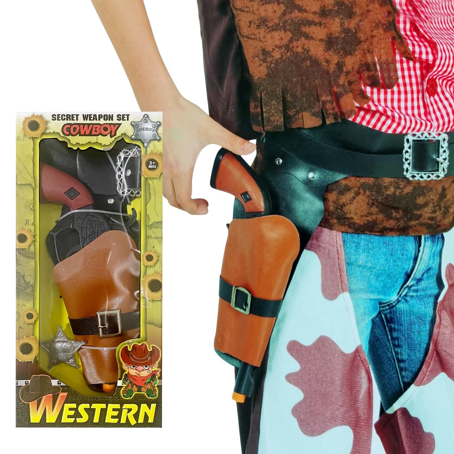 Cowboy Toys, Classic Toy Gun and Holster Set for Adults, Fake Revolver and Adjustable Belt Western Costume Accessory for Men Novelty Gifts for Halloween
