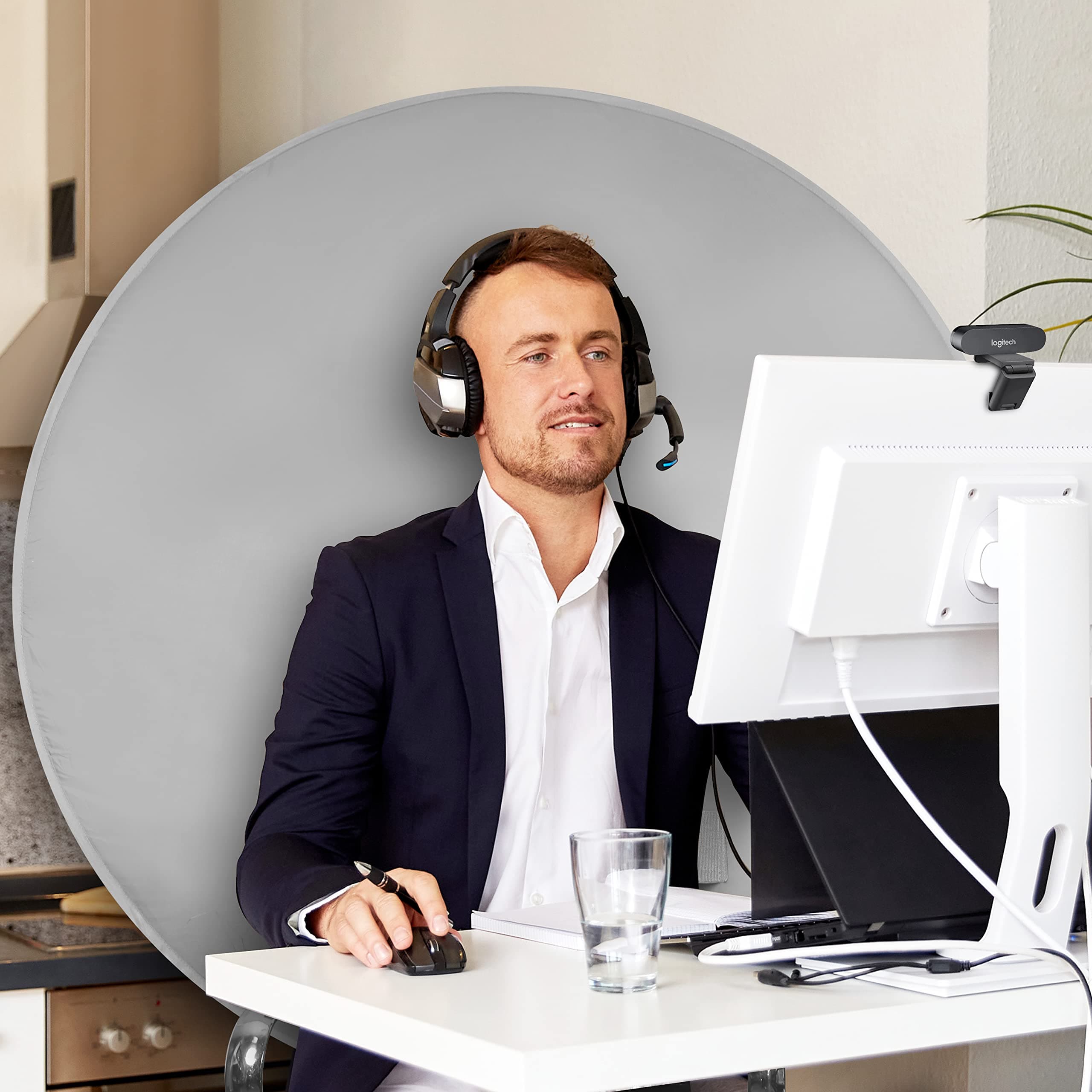 Webaround Fan Favorite 52" | Grey | Portable Collapsible Webcam Backdrop | Attaches to Any Chair | Wrinkle-Resistant Fabric | Ultra-Quick Setup and Takedown | Perfect for Zoom, Webex, Teams, etc.