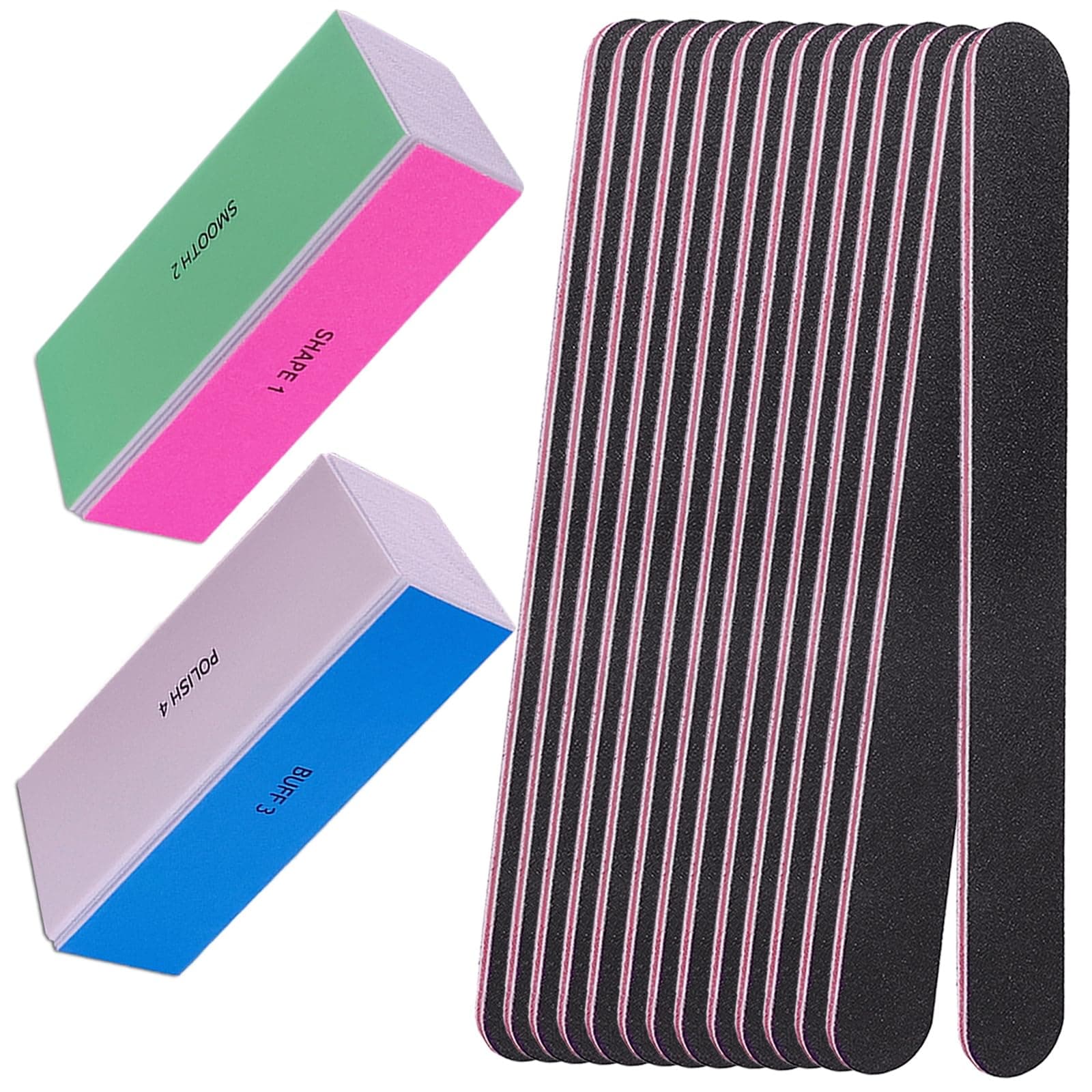 Nail File and Buffer Set, 4 Way Nail Buffers Shine Kit Professional Nail Files for Natural Nails Manicure Filer Filing Polishing Buff Nail Care Smoother Buffing Fingernail 100/120/240/600/3000 Grit