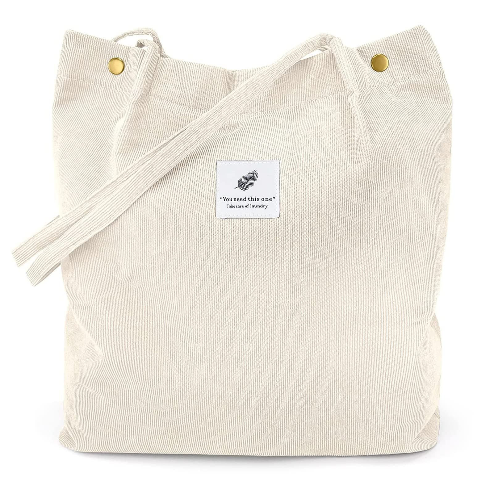 NOSLY Corduroy Totes Bag Women's Shoulder Handbags Big Capacity Shopping Bag (Beige)