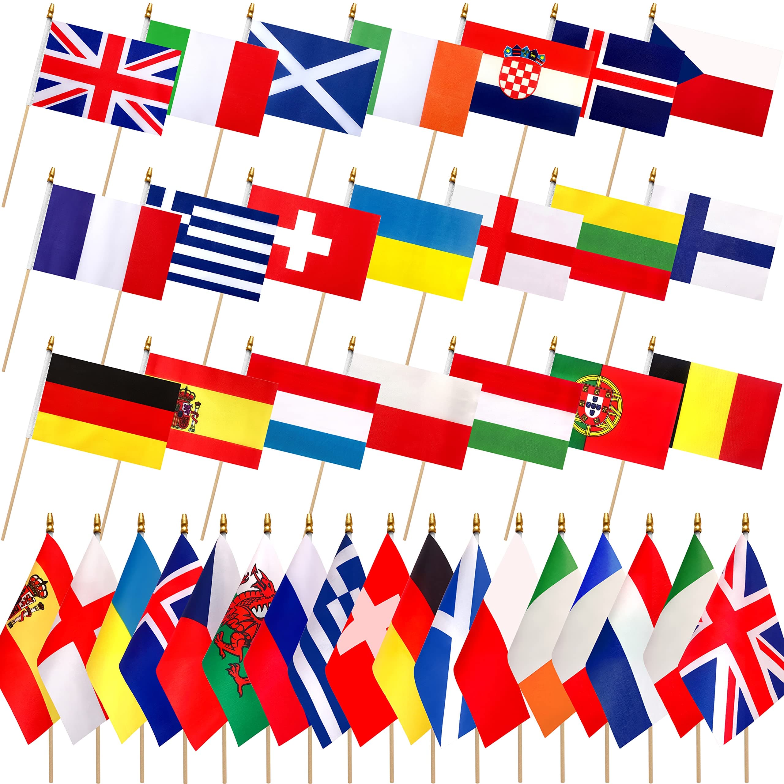 LoveVC Europe European 48 Countries Flags Set on Wood Stick Small Mini Hand Held Flag,5x8 Inch