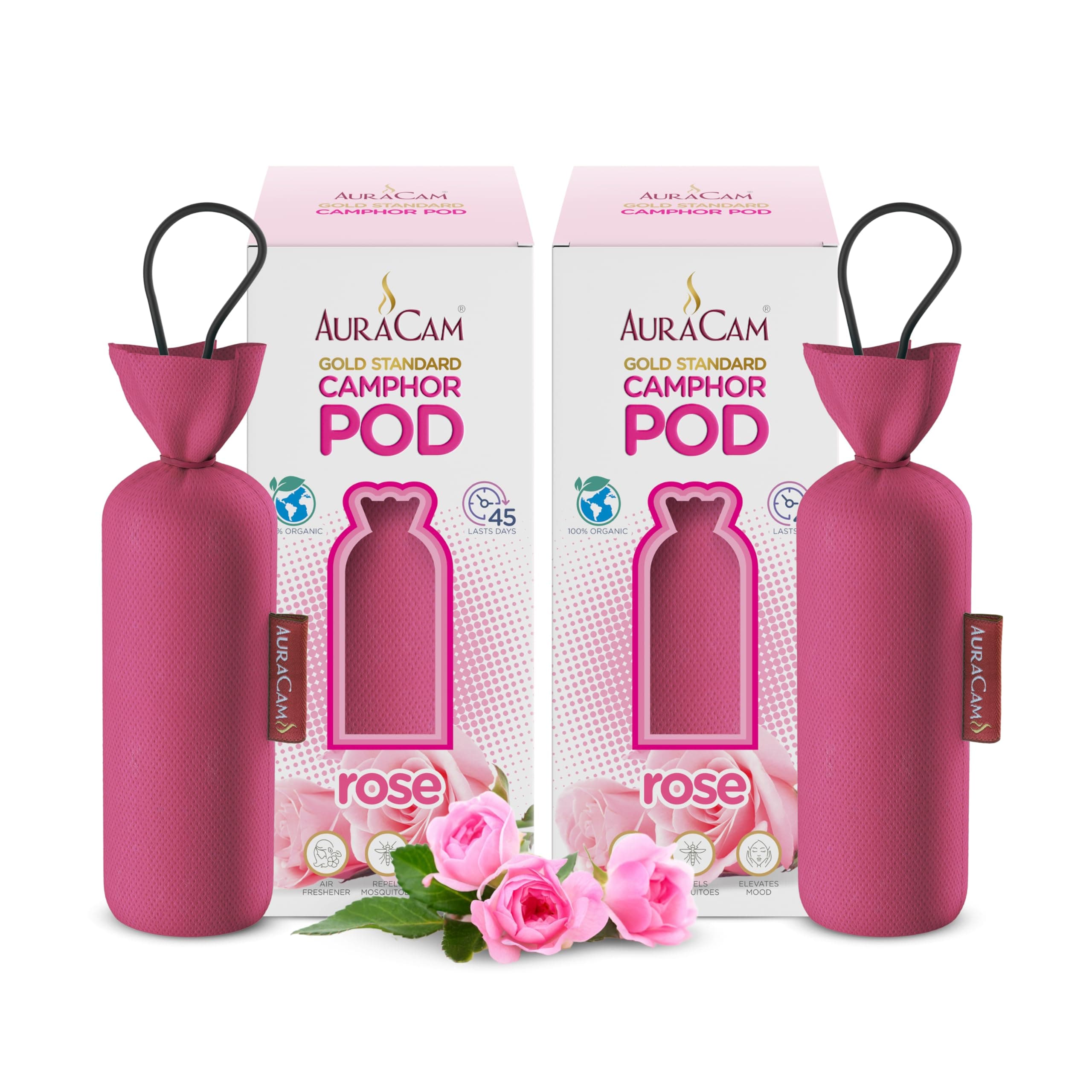 Gold Standard Camphor Pod/Camphor Cone (Rose) - Set of 2 - Pod Air freshener For Room, Car, Bathroom, Office & Toilet | Long-Lasting Cone for Home