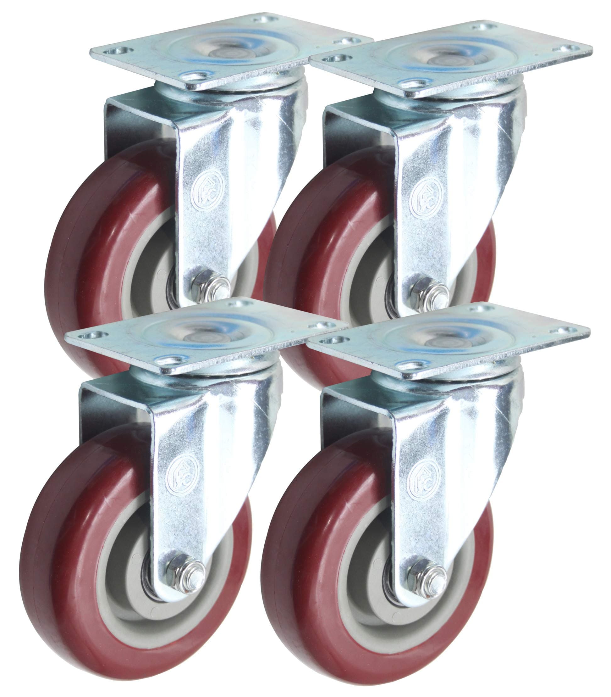 4 inch (Set of 4) with 4 Swivel Casters- Poly Tread, Sealed Industrial Bearing Wheels - Foghorn Construction