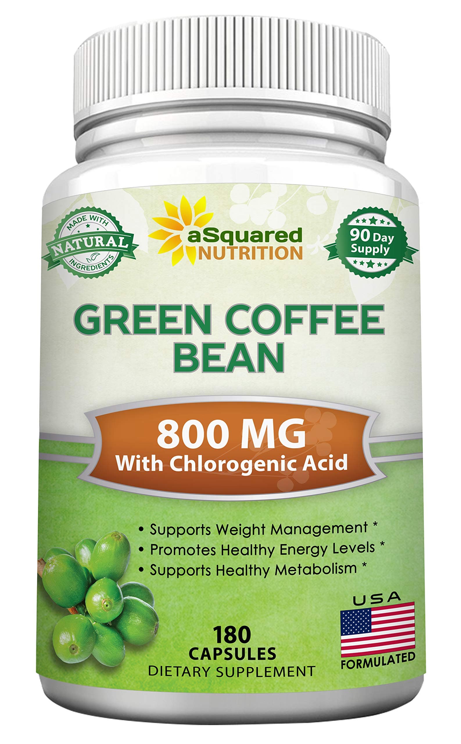 Natural Green Coffee Bean Formula-180 Capsules-Max Strength GCA Antioxidant Cleanse for Pure Weight Loss, 800mg per Pill-Chlorogenic Acid-1600mg Daily Supplement, Healthy Fat Burner