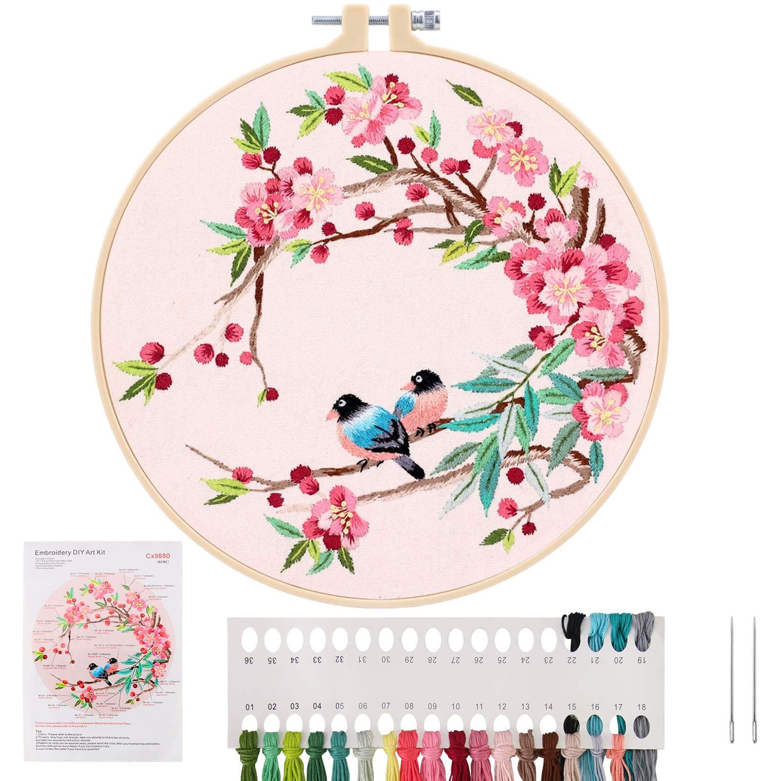 NASHRIO Embroidery Starter Kit – Cross Stitch Kit with Embroidery Cloth, Plastic Hoop, Needles and Threads, Instructions – Complete Embroidery Kit for Adults – Suitable for Beginners and Hobbyists