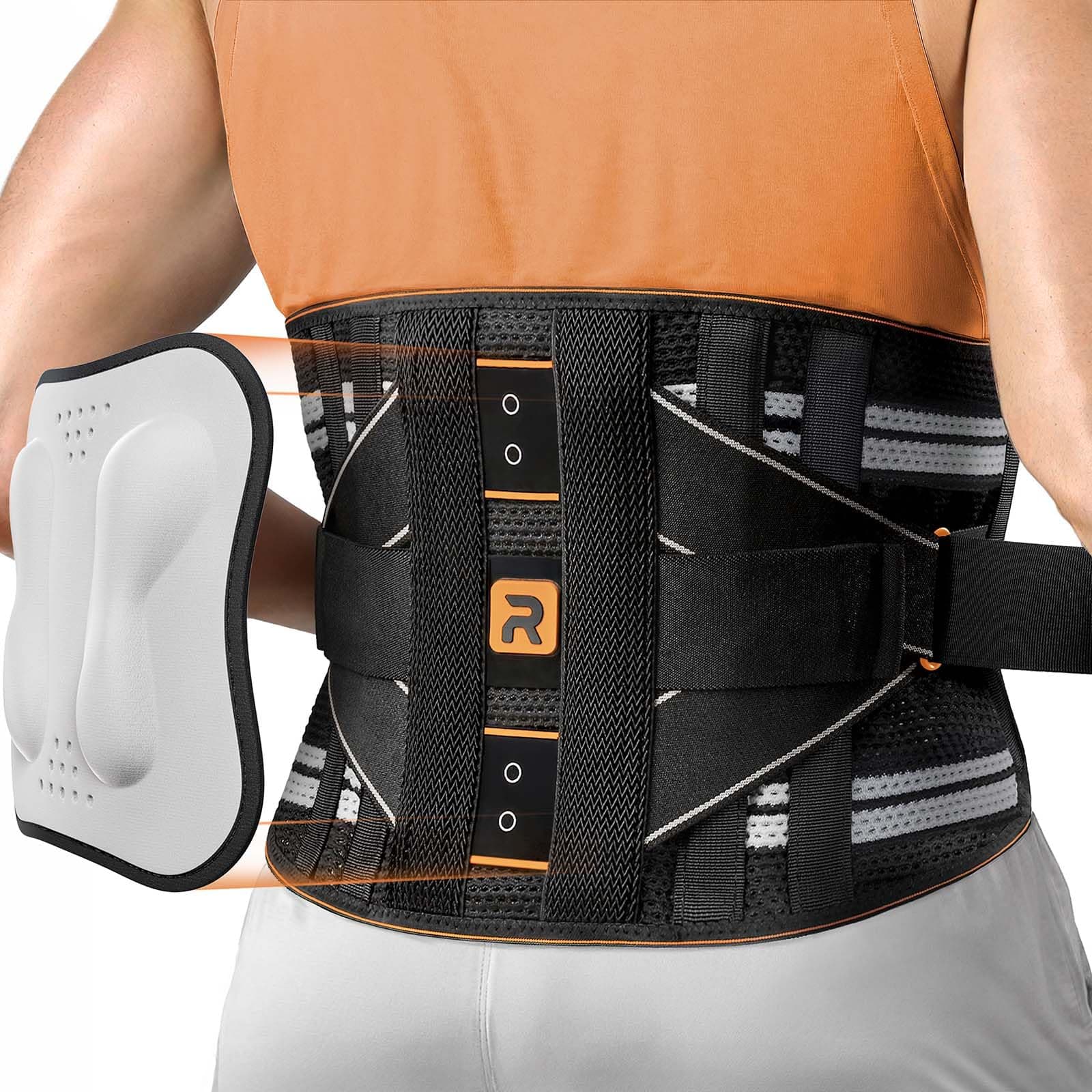 Back Support Belt for Men Women, 8x Lumbar Support with 3D Pad & Massage, Breathable Back Brace for Lower Back Pain Relief, Herniated Disc, Sciatica, Orange Size XL (Waist: 115-130CM)