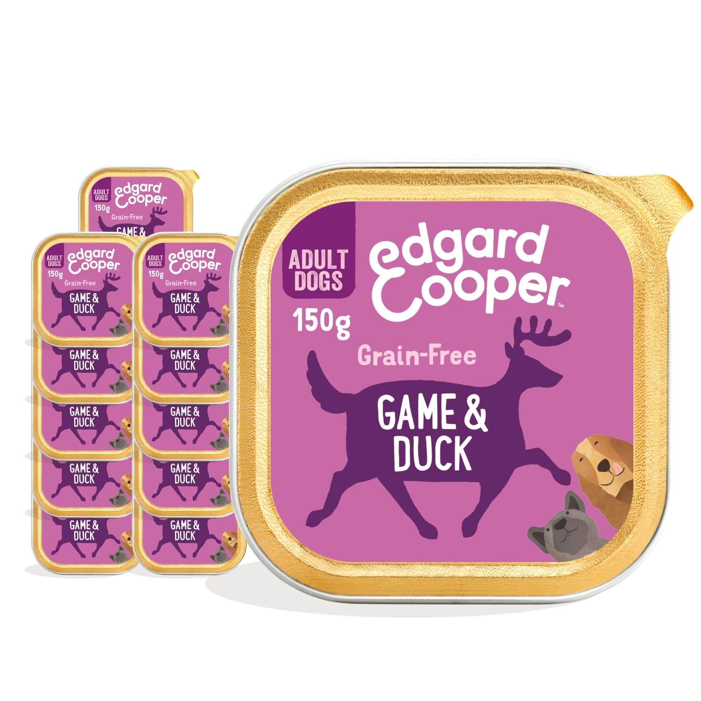 Edgard Cooper Grain-Free Wet Dog Food for Adults Dogs, GameDuck 11 x 150g, Natural Dogs Food in Cup with Fresh Meat Amino Acids, Gluten-Free, High Protein