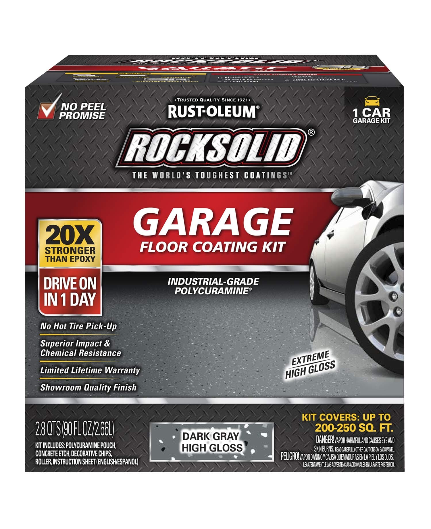 Rocksolid Polycuramine Garage Floor Coating Dark Gray Kit for 1 Car Garage 200-250 Sq Ft